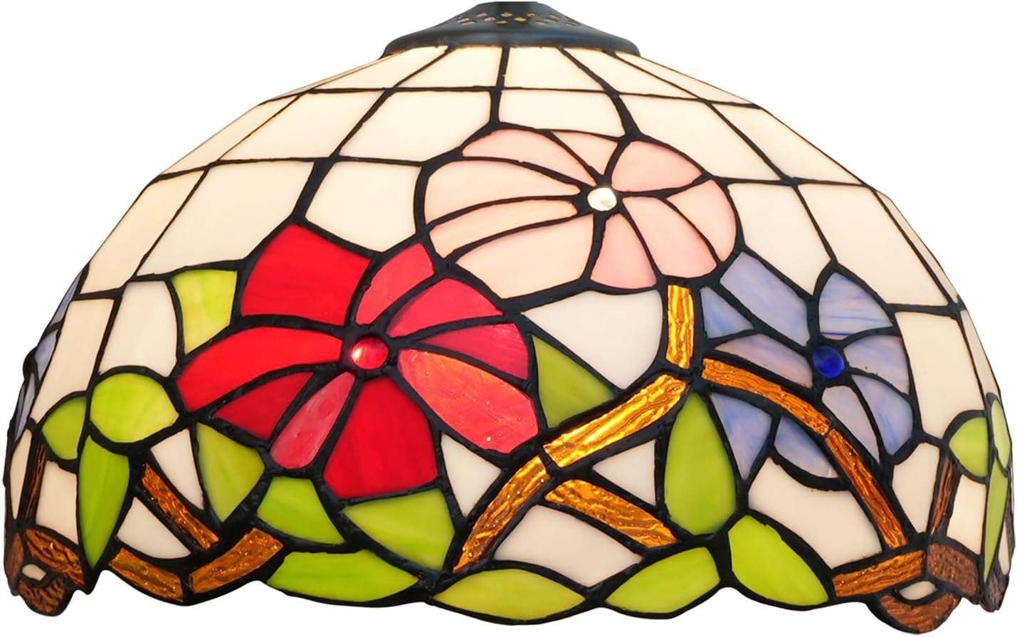 Tiffany Style Lamp Shade, 12 Inch Tricolor Morning Glory Stained Glass Lamp Shade Replacement Lamp Cover Accessories Fit for Table Lamp Pendant Light Ceiling Light