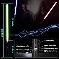 Vista 10 de Sable de luz 2 en 1 con mango de aleación de duelo, 15 colores RGB con 4 modos, 6 efectos de sonido, sable de luz desmontable recargable por USB, 15