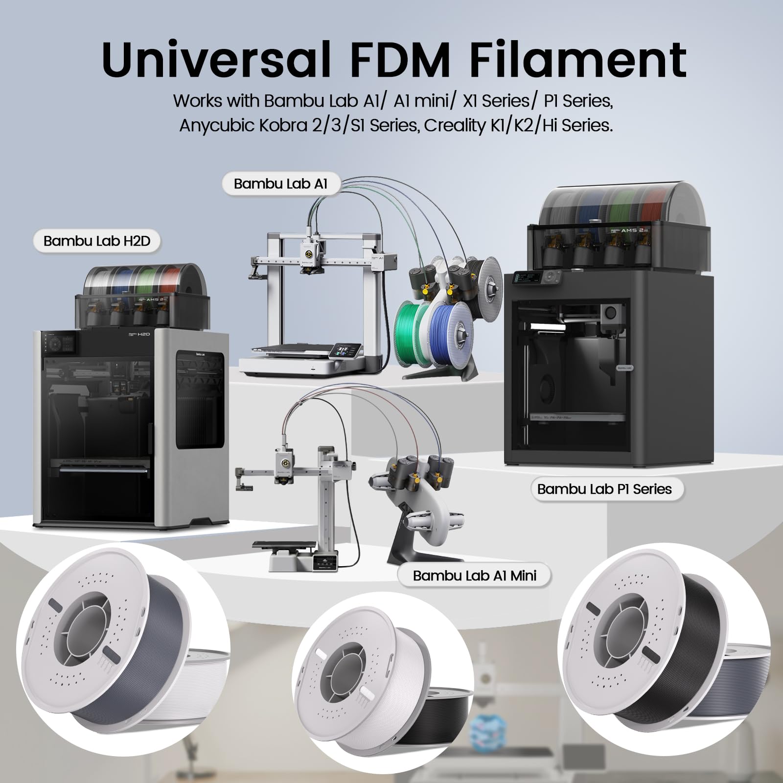 Filament PLA 1,75 mm dokładność wymiaru +/-0,03 mm, łatwe drukowanie, starannie zwinięty filament do drukarki 3D, kompatybilny z drukarką Bambu Lab/Anycubic/Creality All 3D, szpula 2 kg, 2 szt., biały