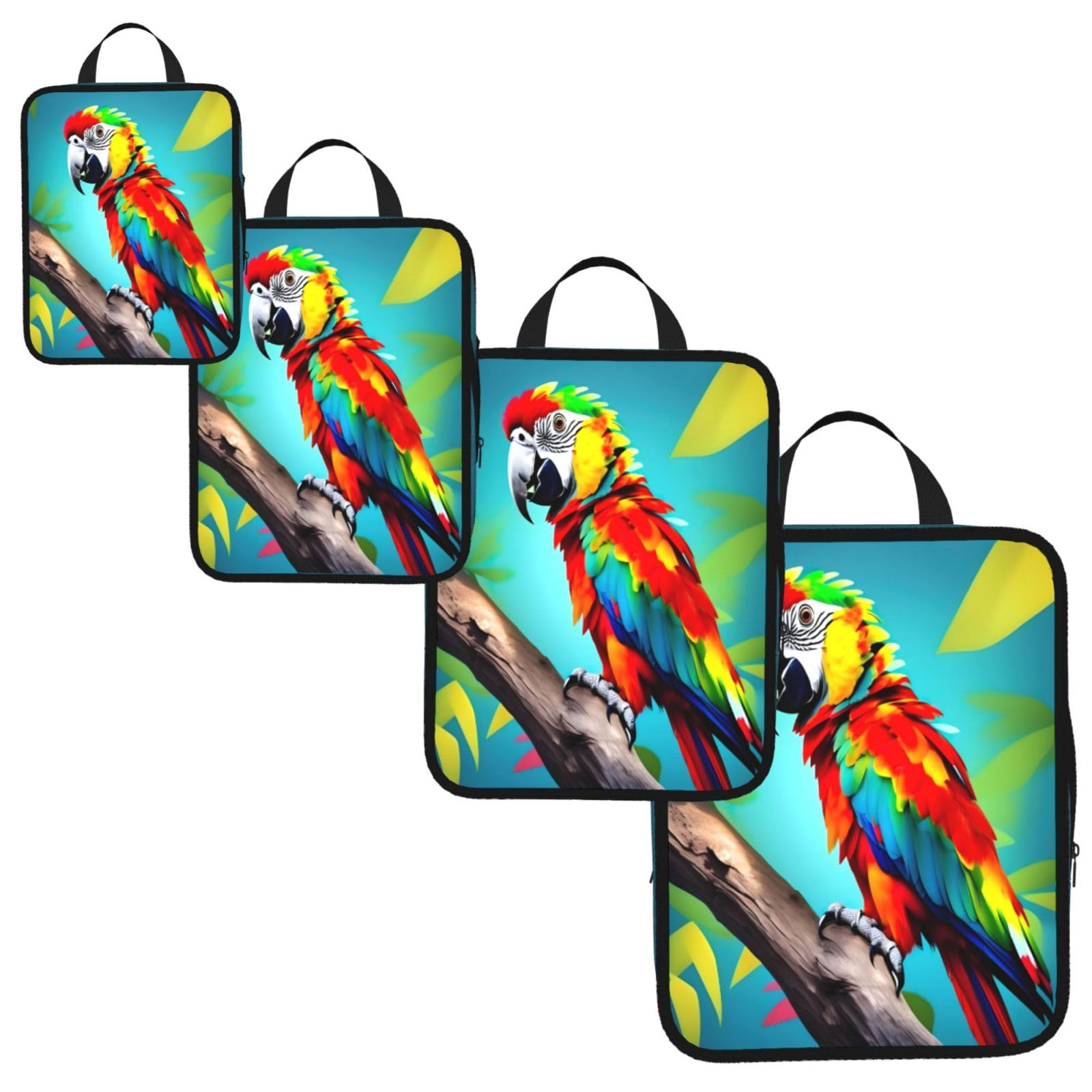Parrots On Tree Print 4 Set Compression Packing Cubes for Suitcases,Expandable Storage Bag Organizers