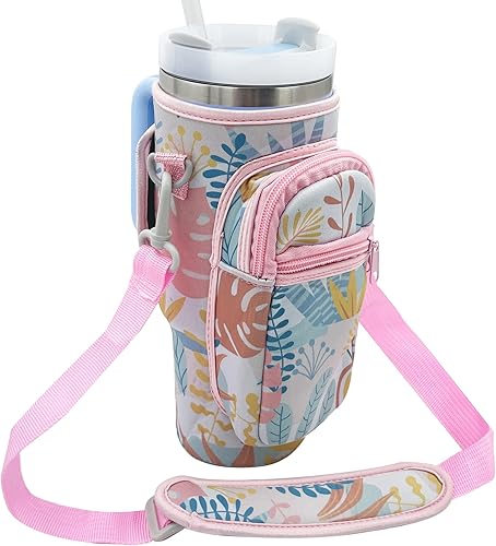 Bolsa de transporte para botella de agua Stanley Quencher de 40 onzas con asa, bolsa de neopreno para botella de agua con correa de hombro