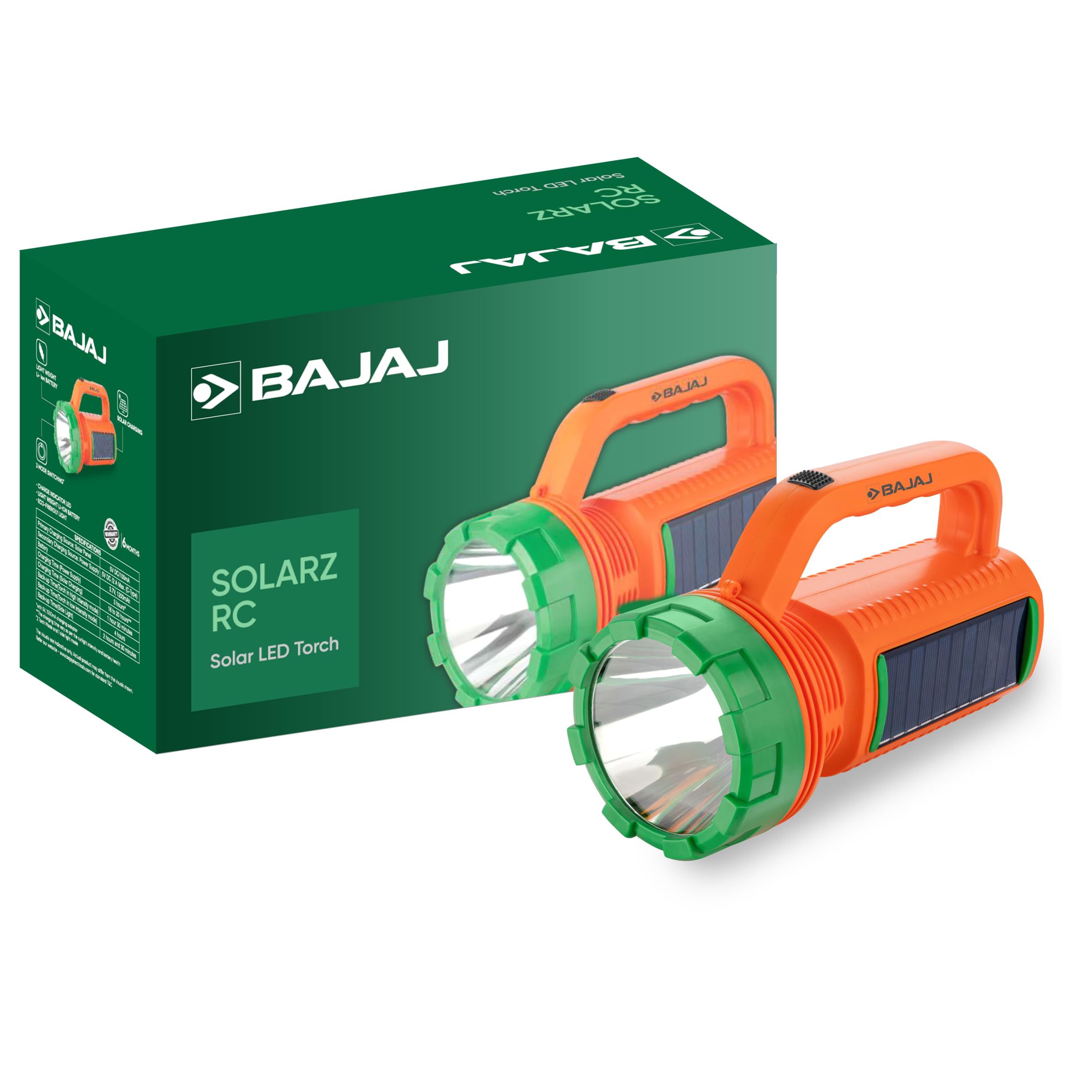 Bajaj Solarz Duo Solar RC Torch, Rechargeable LED Lantern, 400 Lumens, 6500K Cool White, Fast Charging, Multi-Mode, Long-Lasting Lithium-Ion Battery, Emergency Light, (Orange, 610066)-image-41