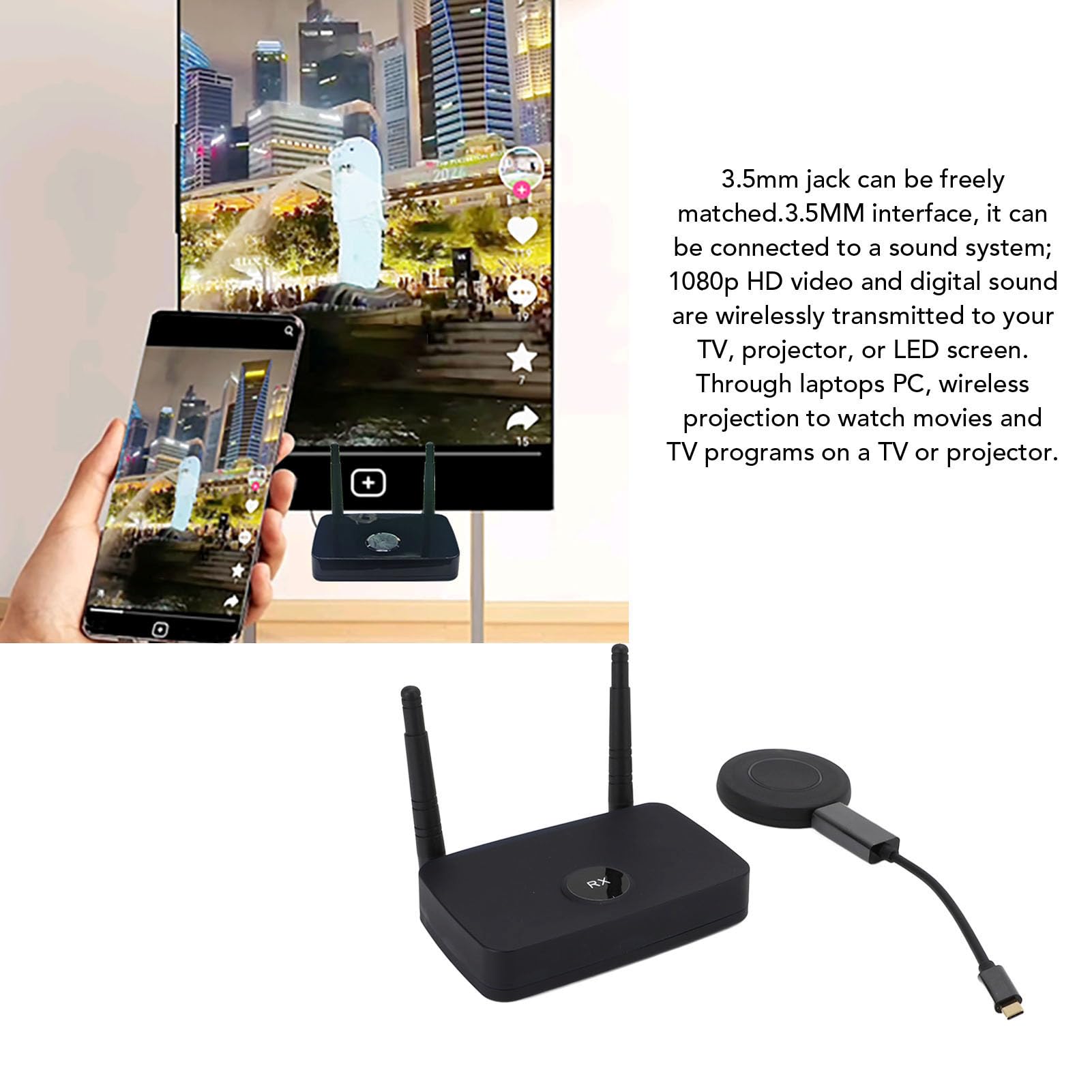 Wireless HD Display Interfaccia Extender Kit Trasmettitore, 1080p HD Display Interfaccia Wireless Trasmettitore e Ricevitore per TV Display LED, Gamma 100M (Spina europea)