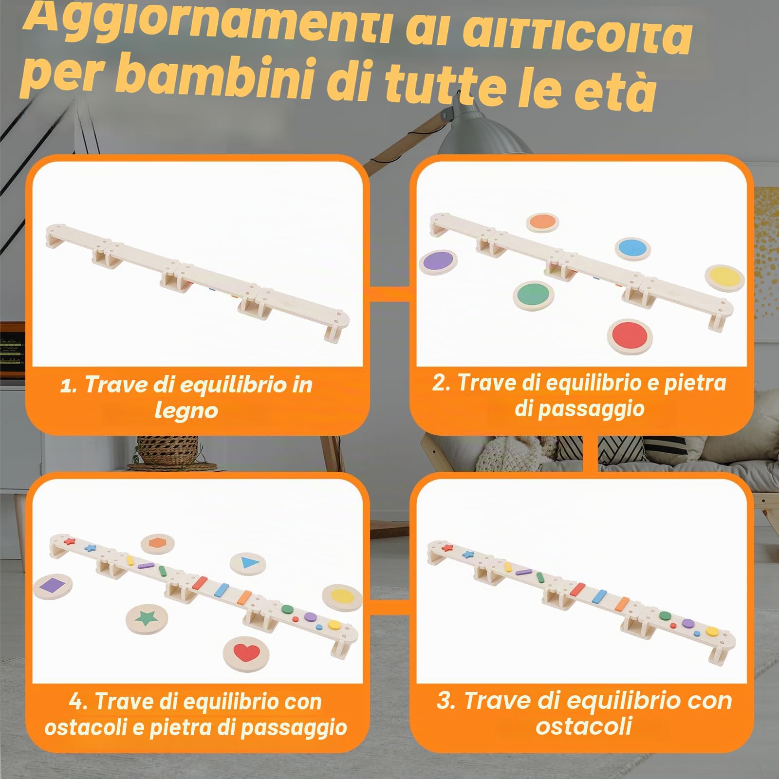 Barra di bilanciamento in legno 3 in 1 per bambini e piccoli con pedane, tavola multifunzionale Montessori, distanza ostacoli, allenamento equilibrio, formazione