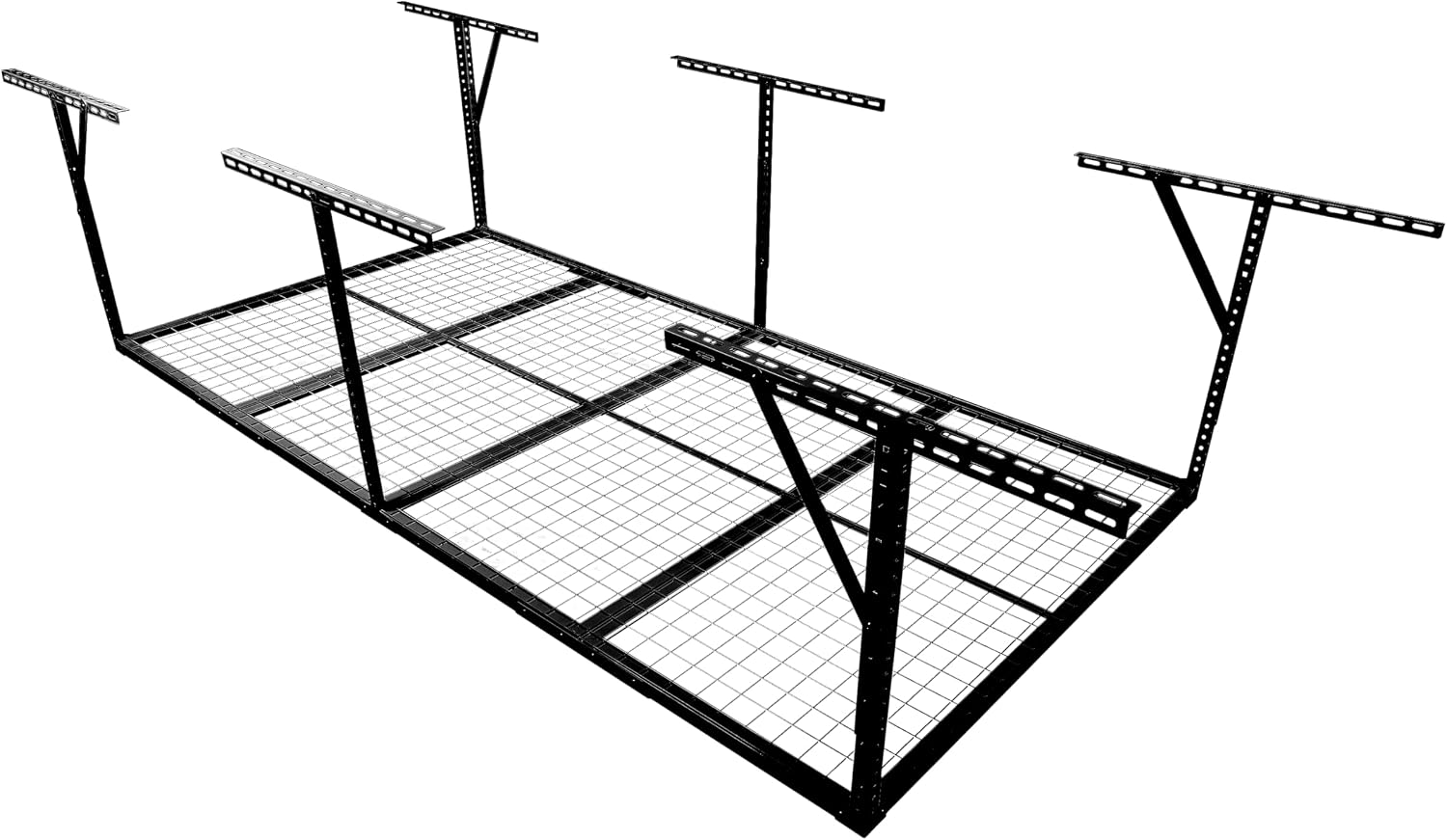 4x8 ft Overhead Garage Storage Rack, Adjustable Ceiling Mounted Organization System, Heavy Duty Metal, 600 lbs Capacity, Black (White 4x8FT)