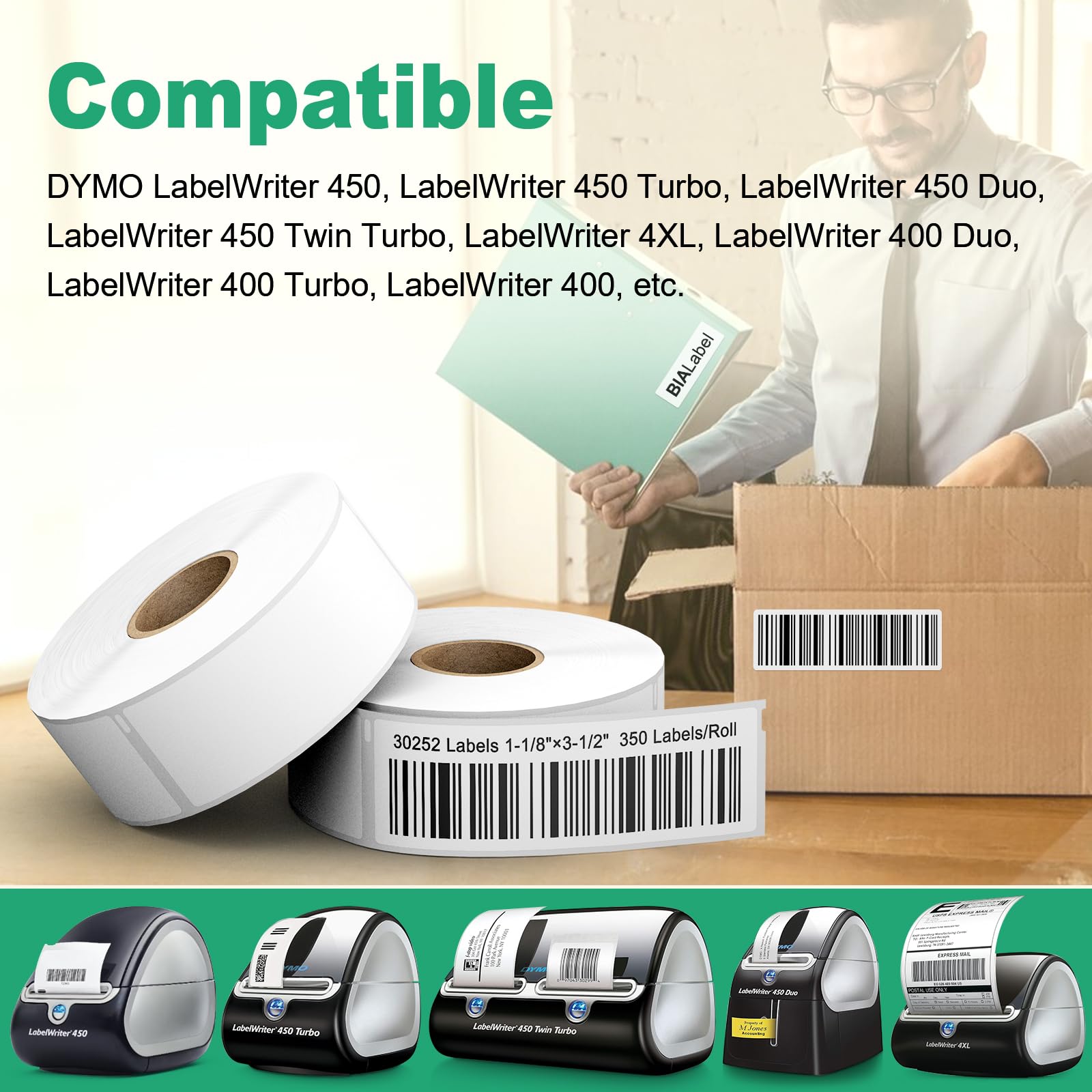 12 rotoli di etichette termiche di ricambio per Dymo 30252, multiuso, per codici a barre e spedizioni, compatibili con etichettatrici Dymo, non adatte a 5XL e 550