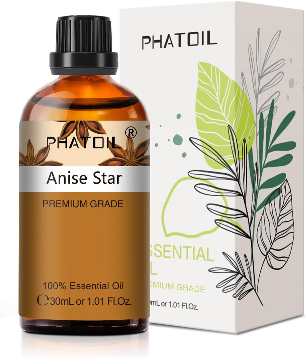 Anise Star 1.01fl.oz Essential Oil, PHATOIL Pure Aromatherapy Oils for Diffuser, Humidifier, Perfect for DIY Soap, Candle, Bath Bombs Making(30ml)