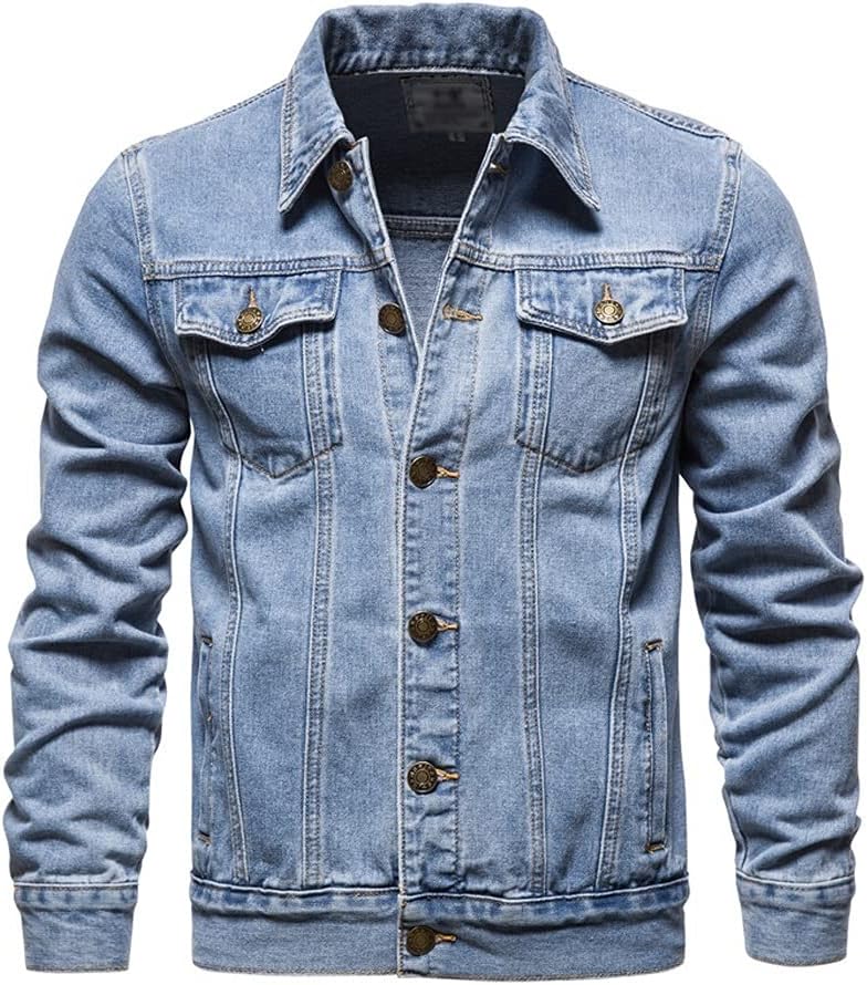 Denim Jacket Men Autumn Casual Solid Streetwear Mens Cowboy Jackets Fashion Multi-Pockets Jeans Coats (Colour: Dark Blue Size: M Code) (Light Blue M Code)