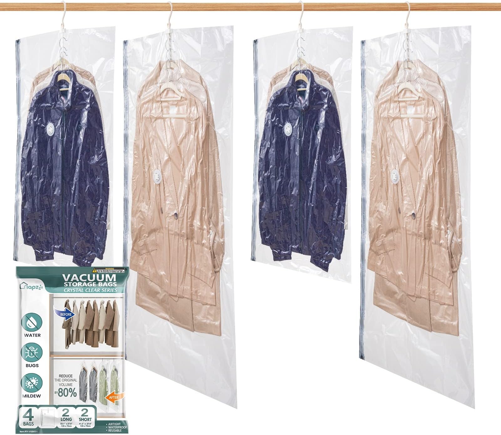 ZIHOO Hanging Vacuum Storage Bags for Clothes, Space Saver