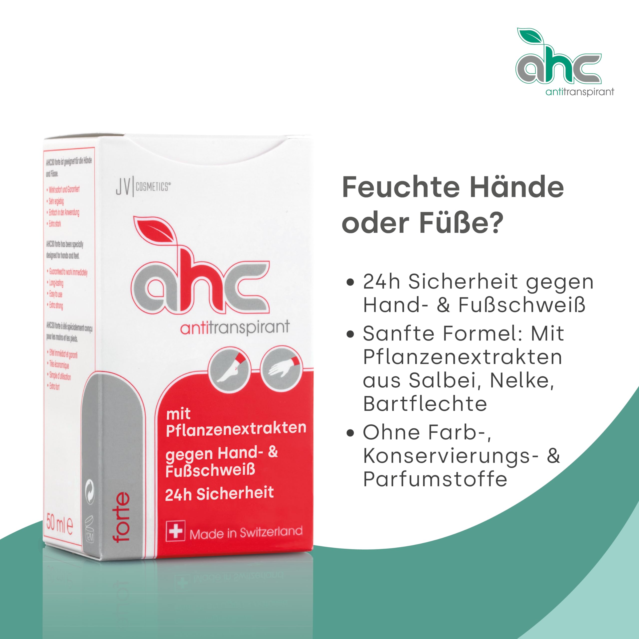 AHC FORTE Antitranspirant Tropfflasche 50ml gegen Schwitzen an Händen & Füßen - Antiperspirant mit Pflanzenextrakten gegen Handschweiß & Fußschweiß