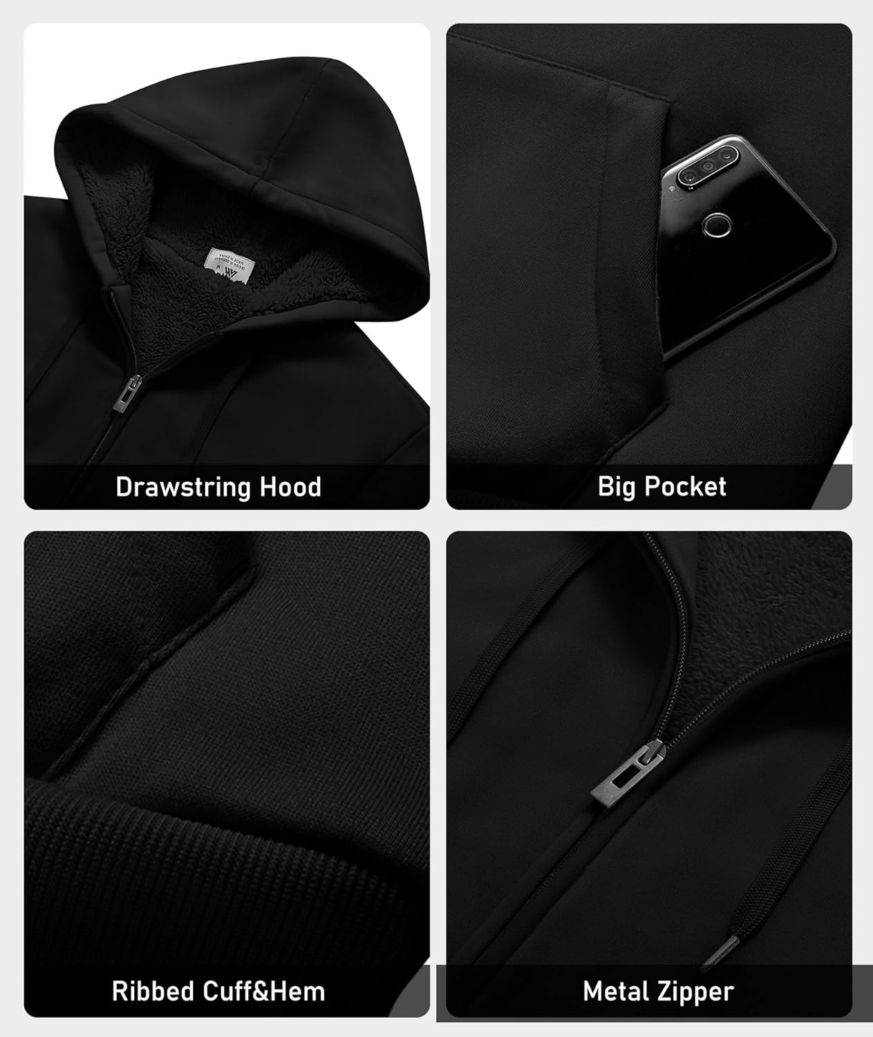 Little Beauty Zip Up Hoodies for Men Heavyweight Fleece Jacket Casual Hooded Sweatshirt with Pocket - Image 5