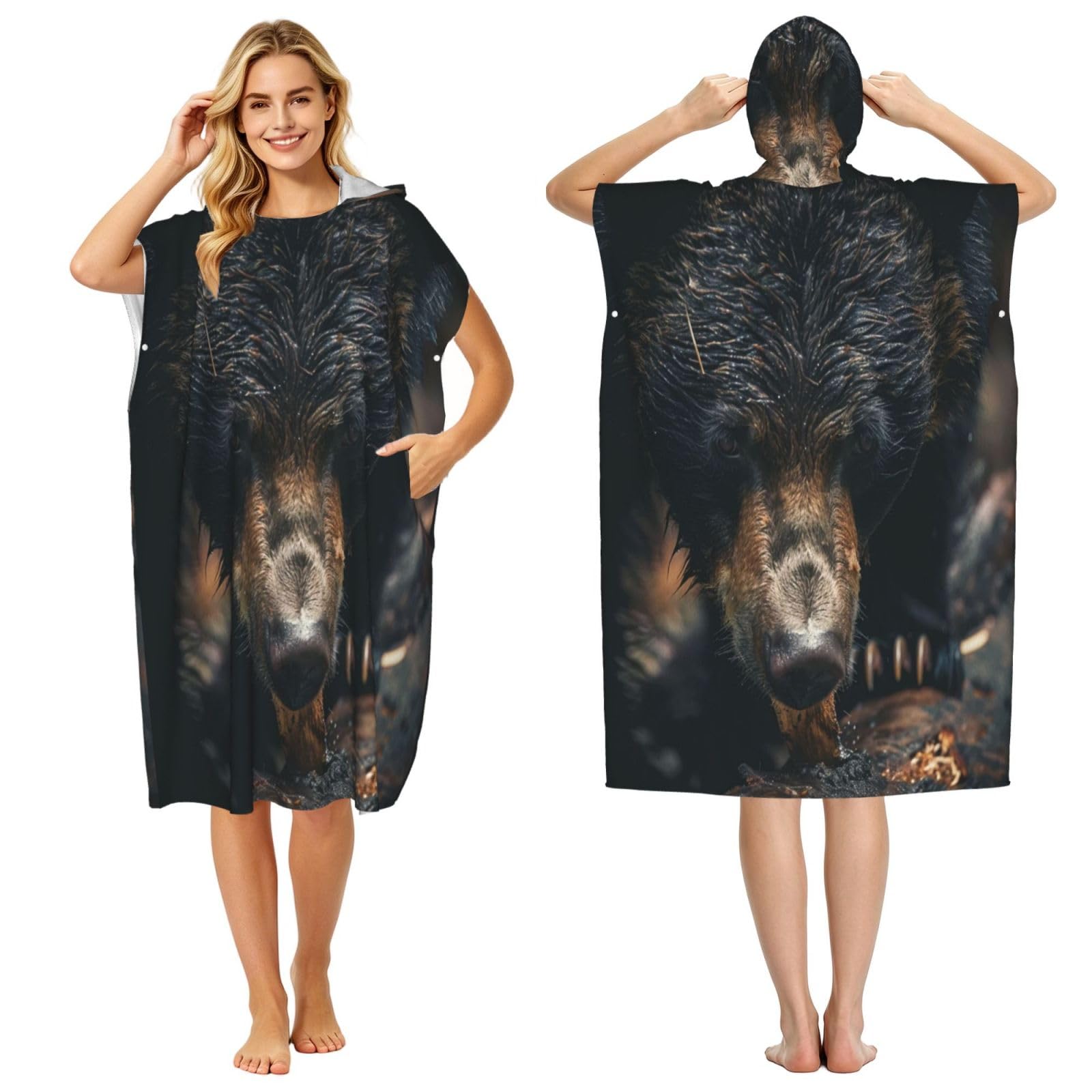 DTHKJNLSF Lazy Bear Adult Hooded Beach Poncho Towel