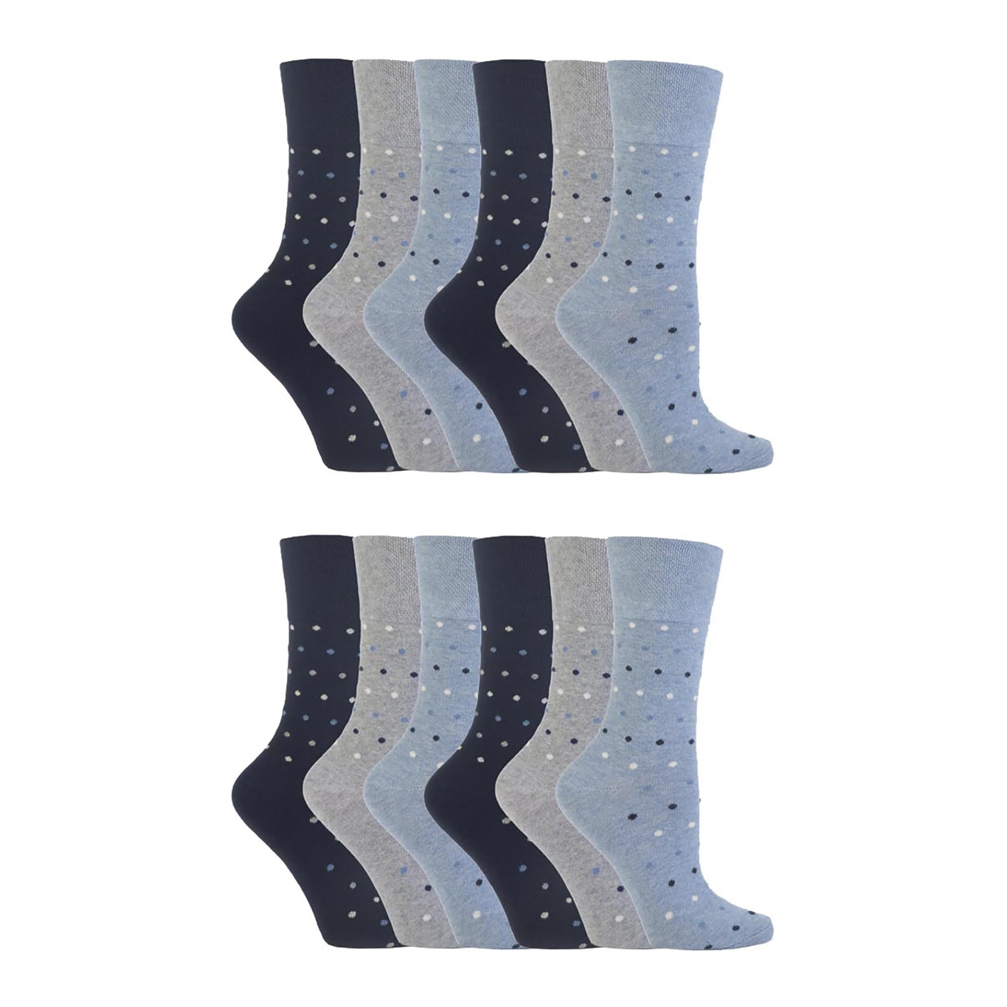 Sock Shop Gentle Grip Women's Solrh49 - Polka Dot Cotton Socks – 12 Pack | Non-Elastic Soft Top Spotted Pattern Socks For Circulation (4-8, )