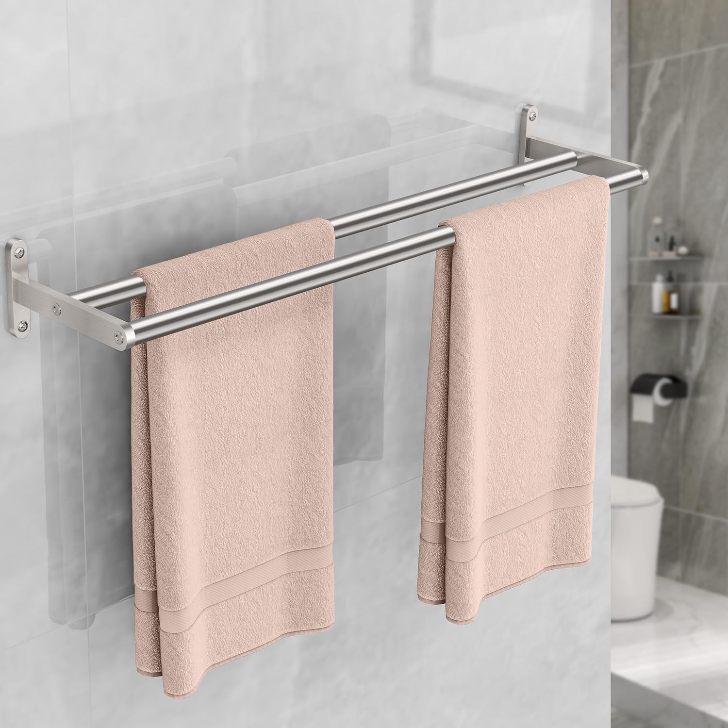 YUMORE Porta Asciugamani Doppio 60CM/24IN Acciaio Inox Portasciugamani Bagno 2 Braccio Porta Salviette da Parete Asciugamani Organizer per Bagno Cucina Toilette, Spazzolata