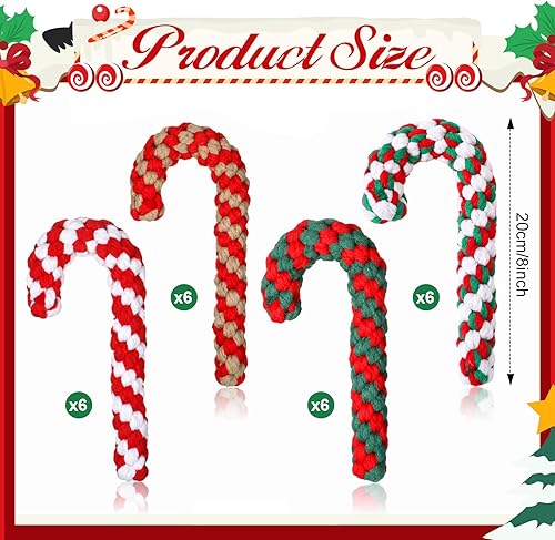 Miniatura 3 de Liliful 24 piezas de cuerda de Navidad para perros, juguetes de cuerda de bastón de caramelo para perros, juguetes masticables de Navidad para