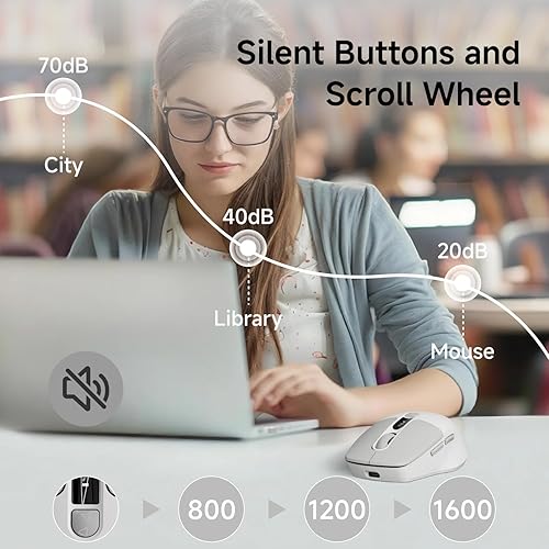 Miniatura 5 de EWEADN Q1 - Ratón inalámbrico, Bluetooth y mouse silencioso de 2.4 G, clic silencioso con 3 niveles de DPI, batería y pantalla inteligente DPI, 6