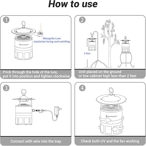 Miniatura 7 de Trampa para mosquitos al aire libre: asesino de insectos de acero inoxidable de alta calidad con luz UV y señuelo Octenol, resistente a la lluvia,