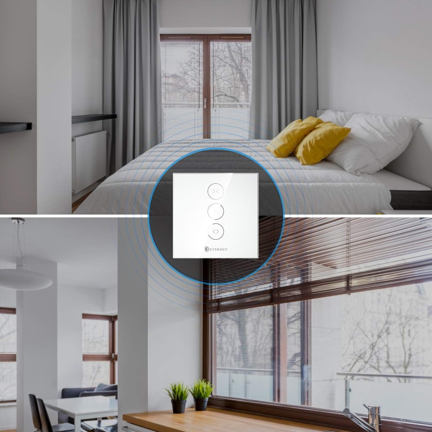 WiFi Interruttore Tocca Collegato, Etersky Interruttore Intelligente Parete Tenda Compatibile con Alexa e Google Home, Interruttore a Parete Touch Controllato APP Remote Timer e Condividi