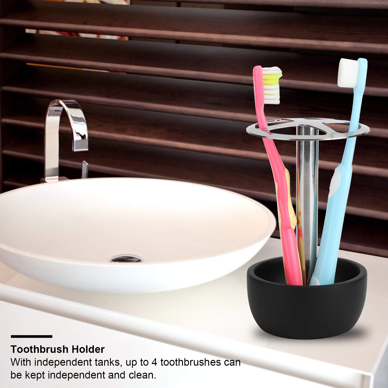 Ejoyous Portaspazzolino, Portaspazzolino in Acciaio Inossidabile 304 con 4 Slot, Piano di Lavoro Ventilato, Base in Resina, Organizer Compatto per Lavandino Bagno Dormitorio Camera degli Ospiti