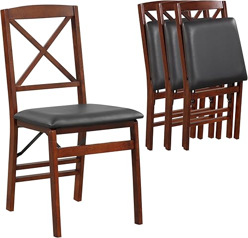 KOTEK Juego de 4 sillas de comedor plegables, sillas de cocina de madera con asiento acolchado y respaldo en forma de X, sillas laterales plegables