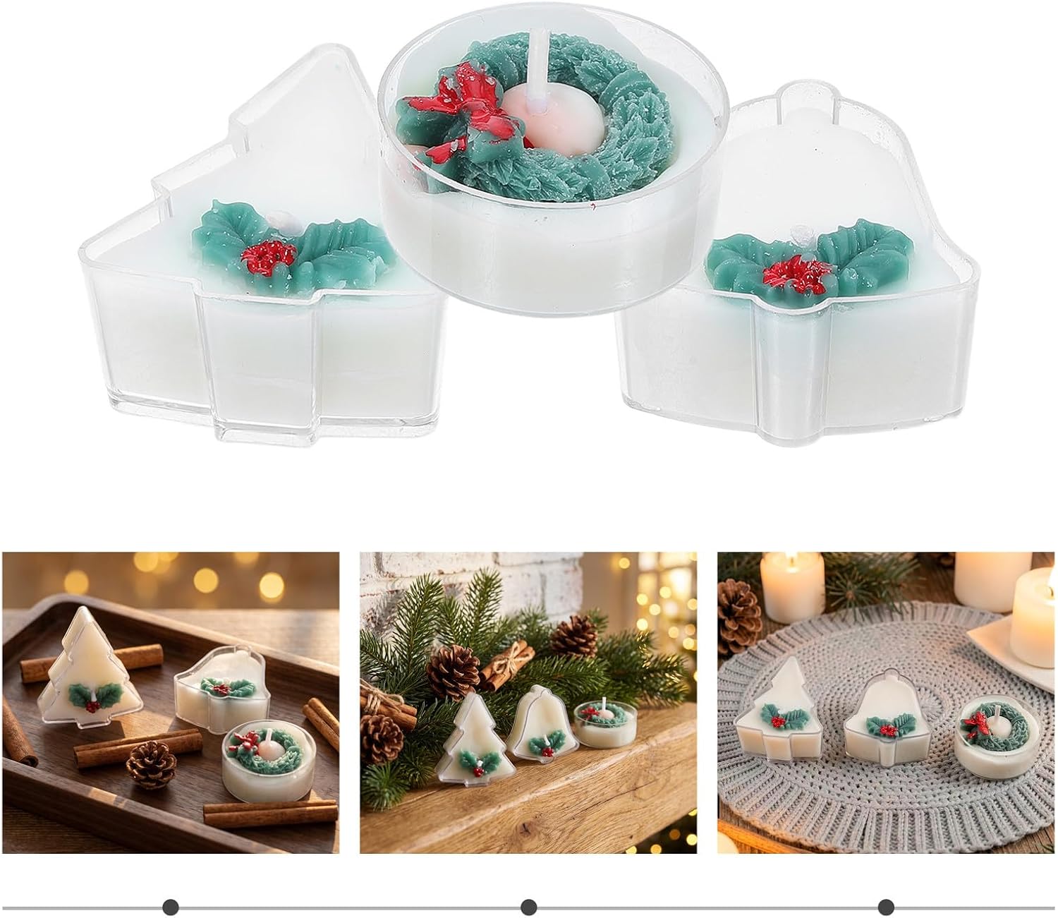 3pcs Christmas Tealight Candles Xmas Tree Bell Party Decor Set