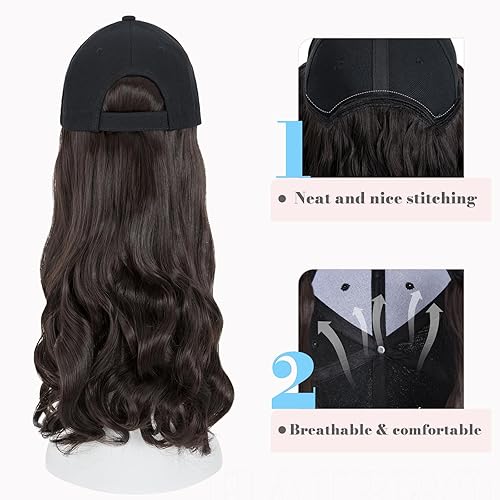 Miniatura 51 de Hairro Cap with Hair Attached For Women Wig Hat with Hair Short Bob style Synthetic Wavy Curly Adjustable Ball Cap Wiggy Hair Extensions 8" 180g #1