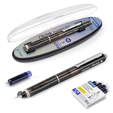 Writech,INC WRITECH Clictek Fountain Pen Retractable: Medium Nib Blue Ink Transparent Barrel… — $18.69 (15% off)