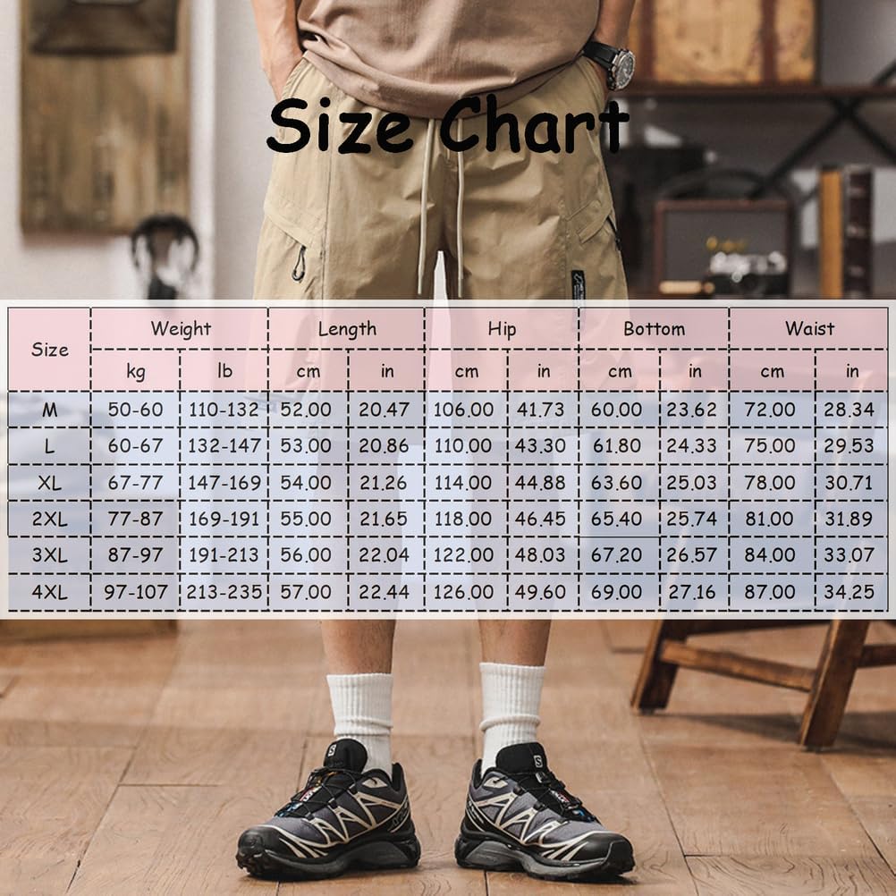 Men's Lightweight Shorts Casual Elastic High Waist Loose Summer Relaxed Fit Cargo Hiking Short with Pockets