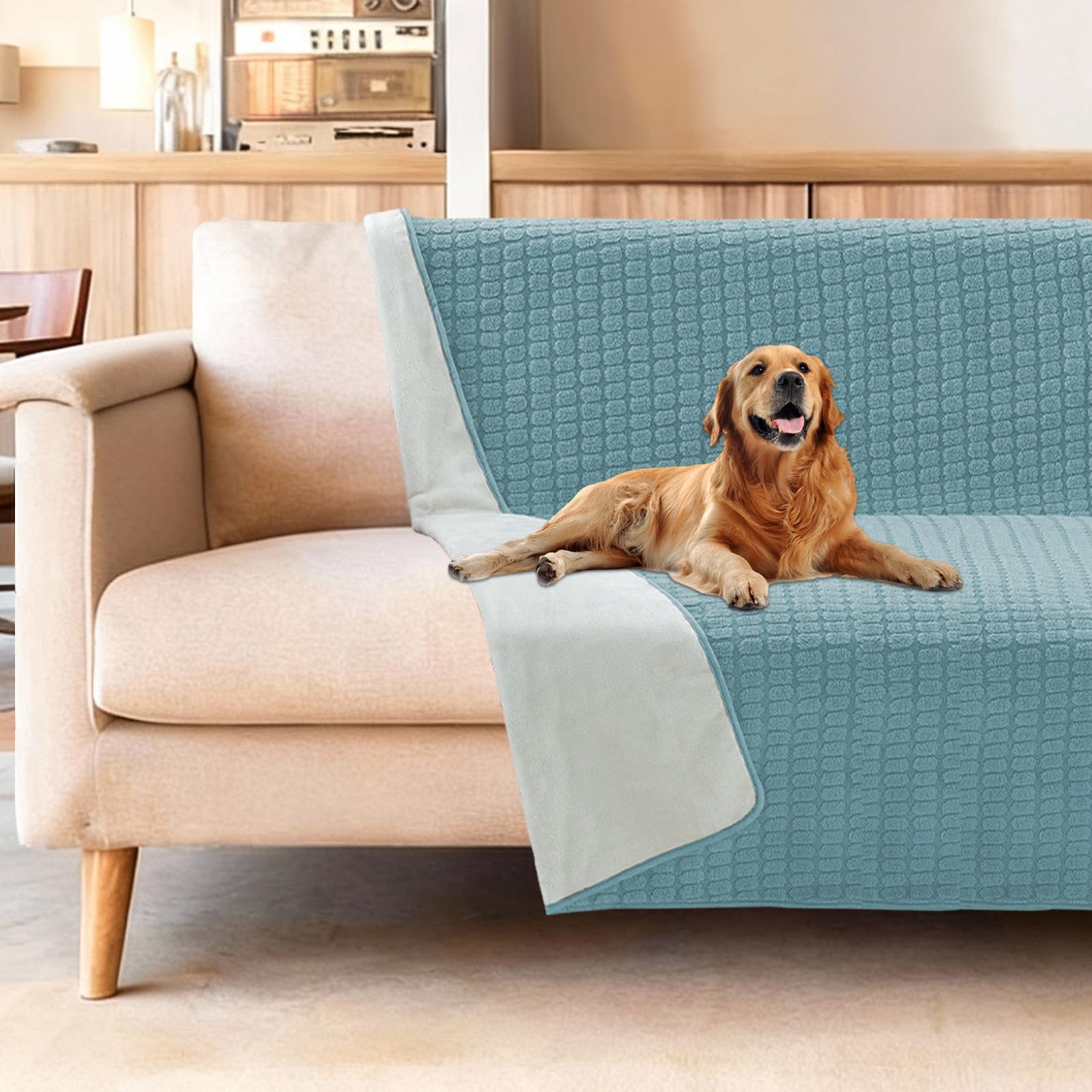 H.Versailtex Waterproof Dog Blanket Washable - Blanket For Large Dogs and Pets, Pet Throw Protects Bed and Sofa with Soft Plush, 100x120cm, Stoneblue