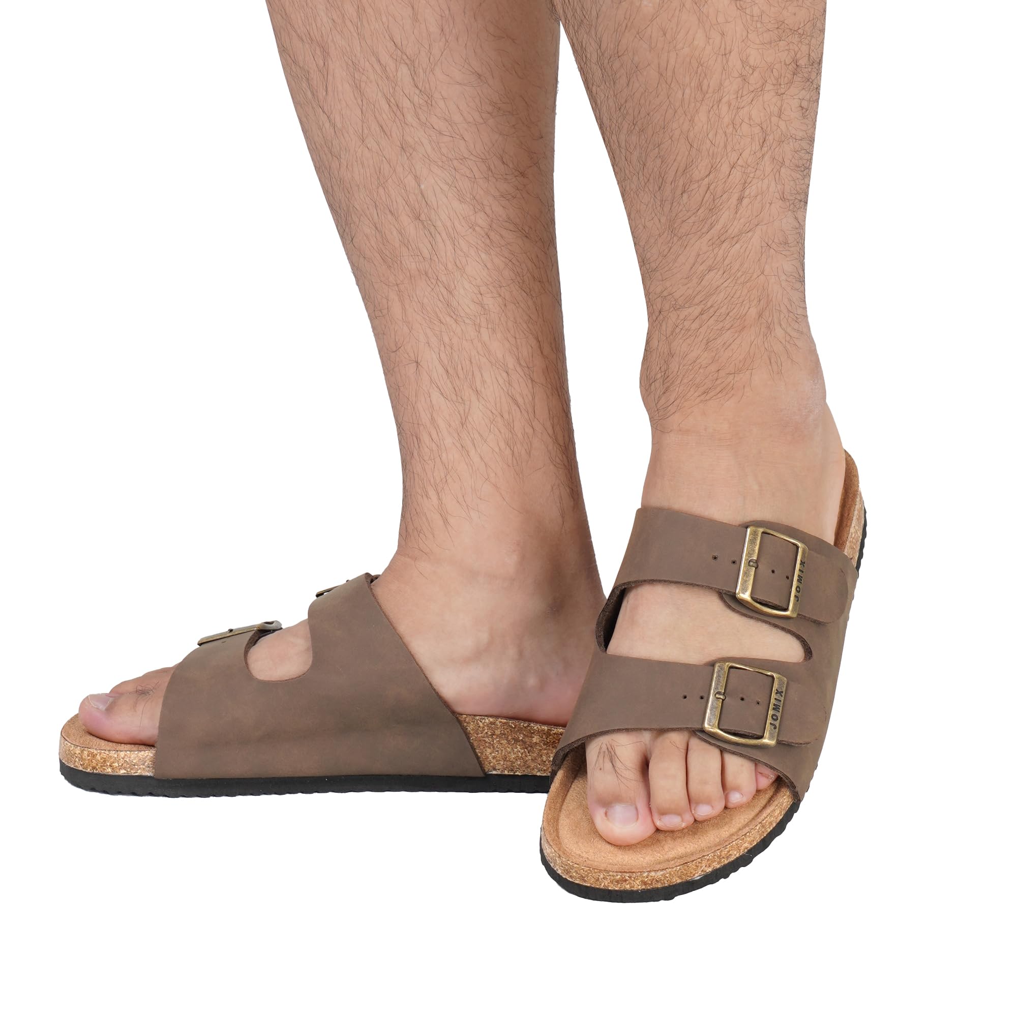JOMIX Ciabatte Uomo con Doppia Fascia Regolabile Sandali Piatto Elegante Sabots Estive Suola in Sughero Antiscivolo e Comodo per All'aperto