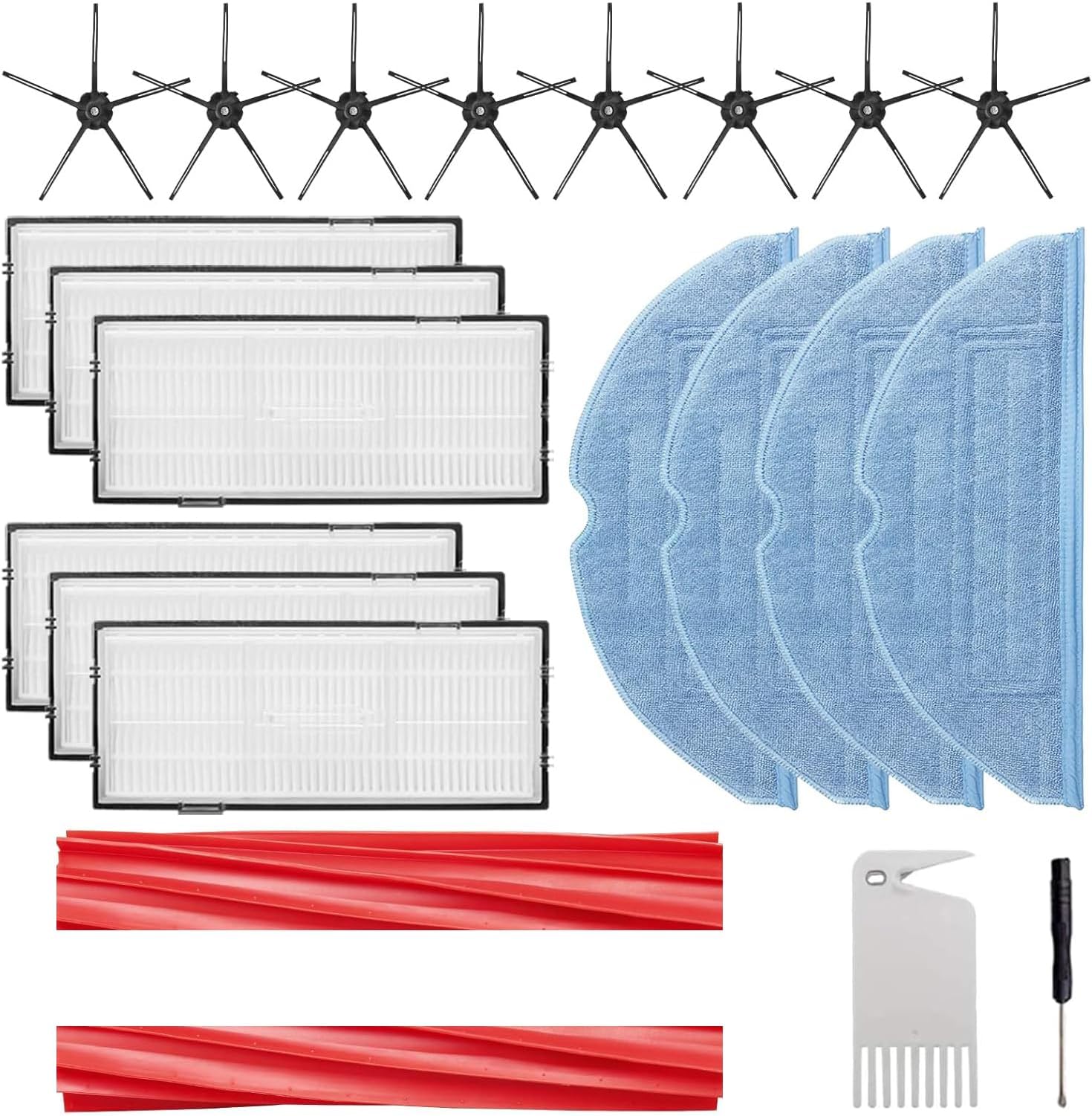 22 PACK S7 Accessories Kit Compatible with Roborock S7, S7+, S7 MaxV, S7 MaxV Plus, 2 Main Brush, 4 Mop Cloth, 6 Filter, 8 Side Brush