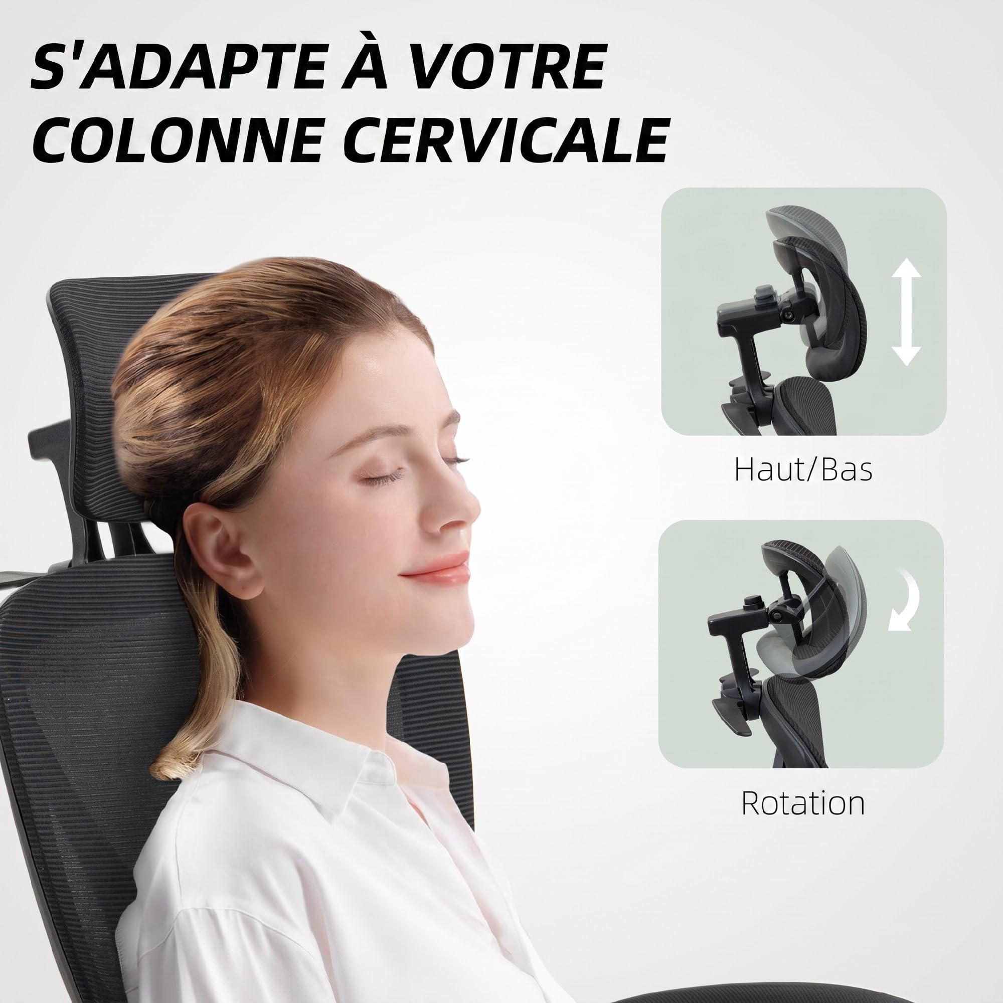 HOMCOM Chaise Bureau Ergonomique Appui-Tête Réglable Dossier Séparé Noir