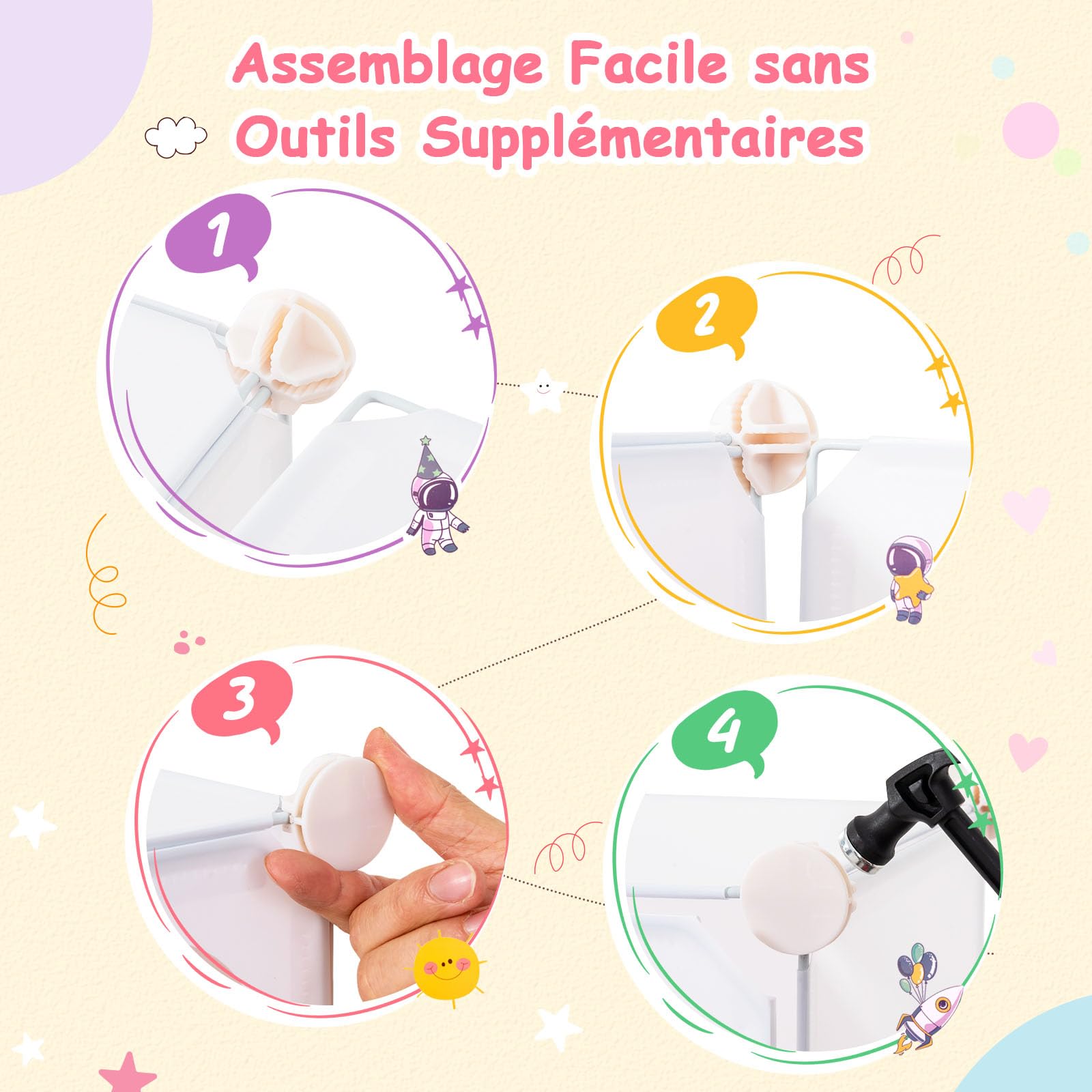 GOPLUS Meuble de Rangement Enfant 8 Cubes à Thème Spatial, Armoire Modulable avec Portes et Barre de Suspension, Rangement Jouet Livre pour Chambre à Enfant (Blanc)