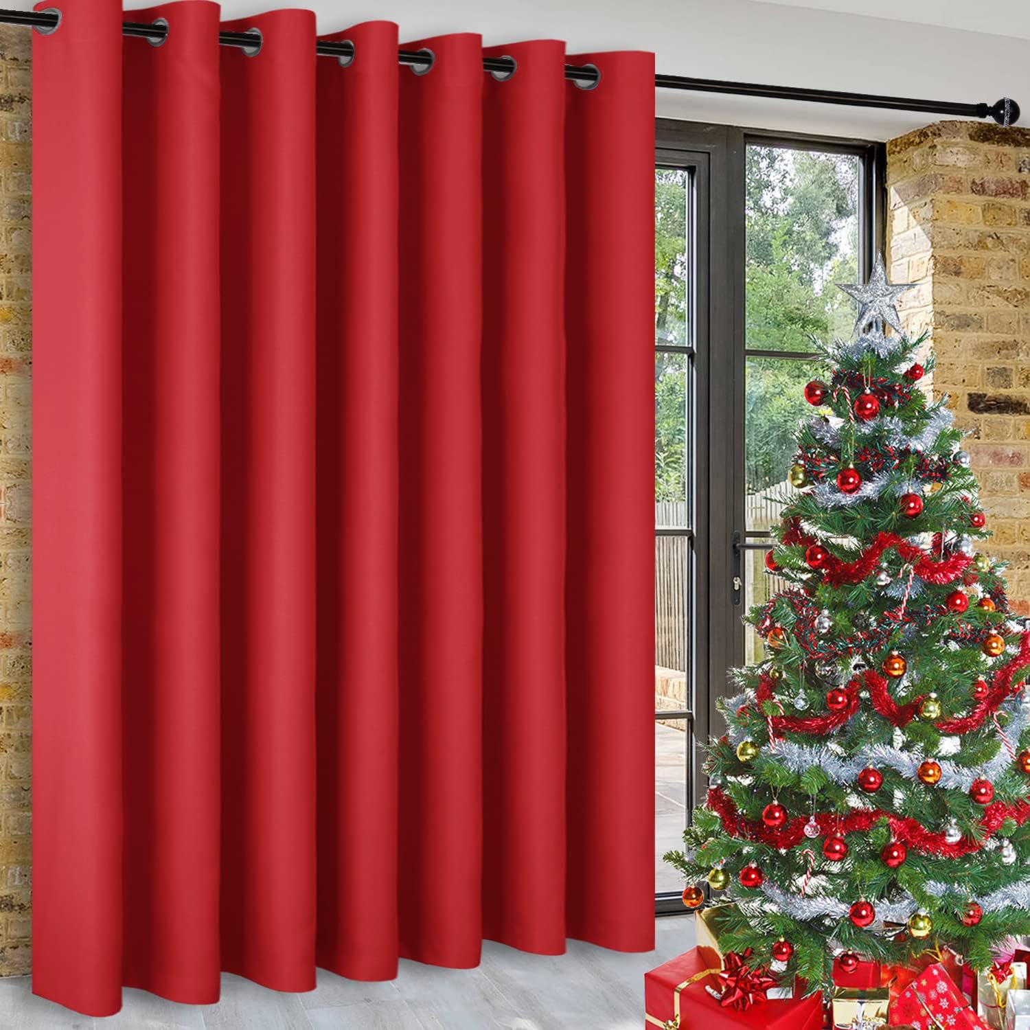 DWCN Total Privacy Room Divider Blackout Curtain - Thermal Curtains for Patio Door, Living Room, Bedroom Partition and Shared Office Space, 1 Grommet Curtain Panel, 10ft Wide x 8ft Tall, Red — image 1