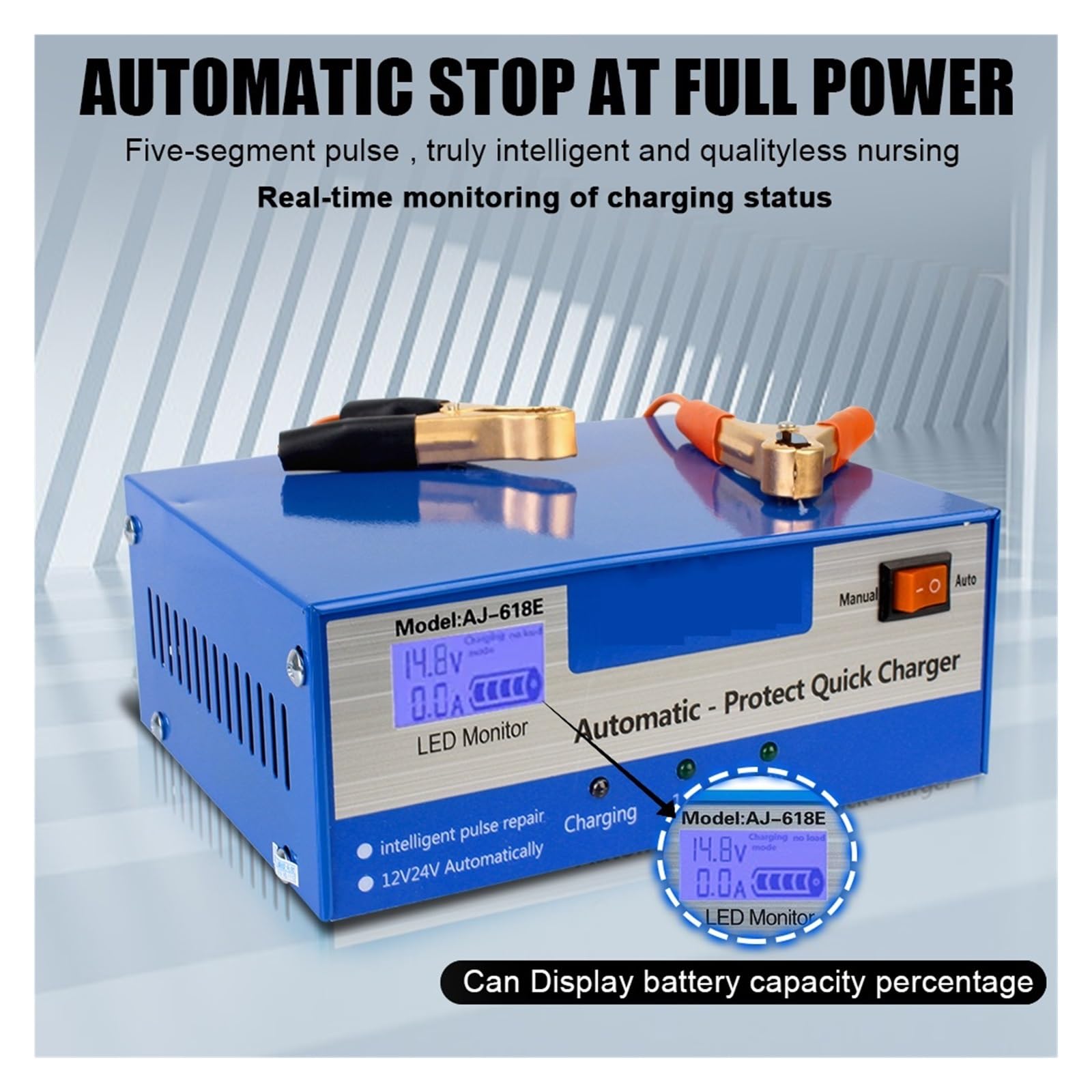 Caricabatteria For Auto Automatico Batteria Al Piombo Completamente Automatica Con Adattatore Riparazione Intelligente Degli Impulsi 200AH 12/24V Facile Da Usare