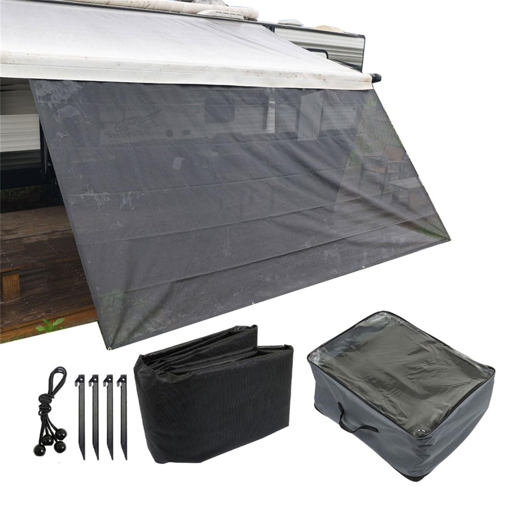 labwork Rv Awning Sun Screen 9FT x 17FT 3 in Rv Front Awning Complete Kit UV Blocking Black Grid Improves Shadow Protection Privacy Peplacement for Rv Travel Outdoor Camping
