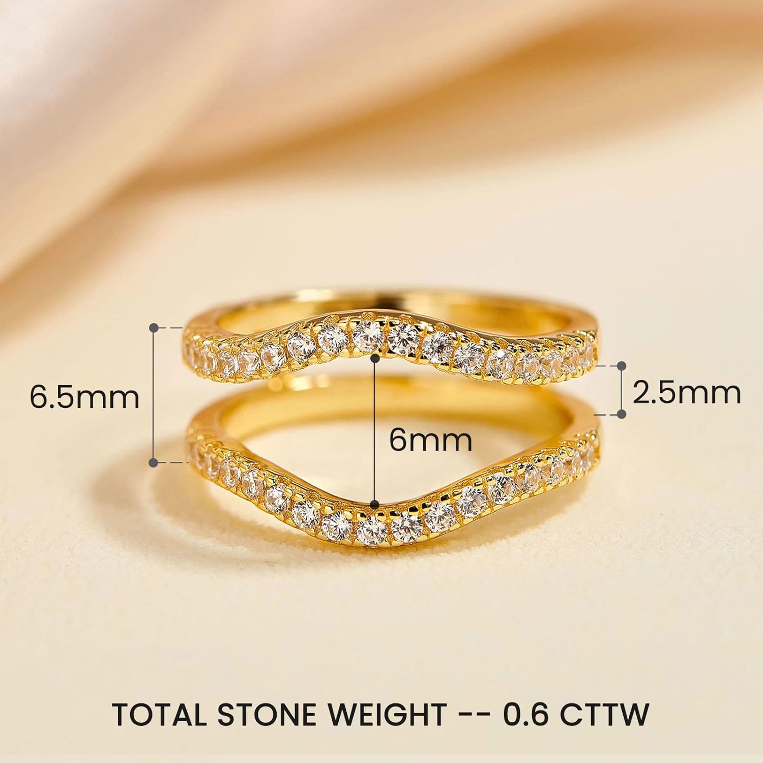 Ring Enhancers Cubic Zirconia Curved Wedding Band for Women Guard Engagement Ring Sterling Silver/Rose Gold/Yellow Gold Size 5-10 - Image 2