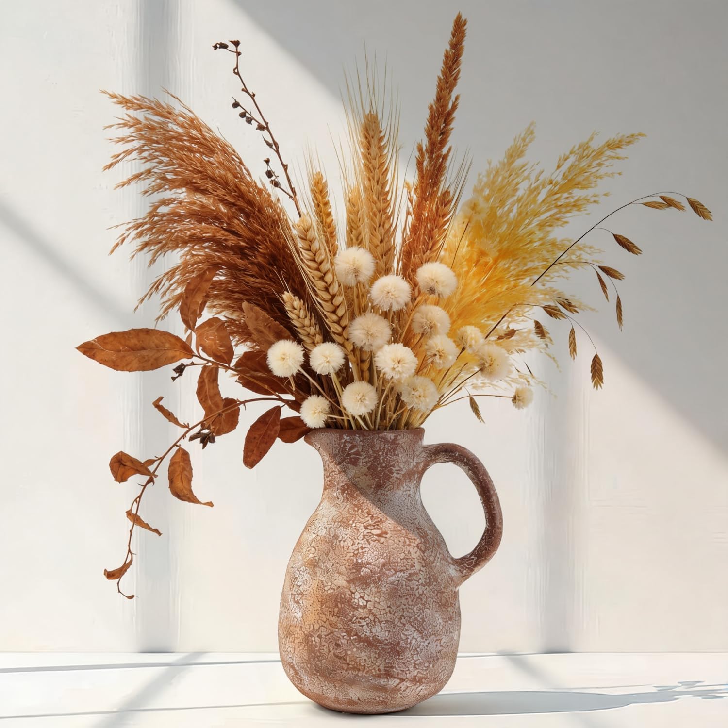 Ceramic Flower Vase 8 inch Farmhouse Vase with Handles for Home Decor Vintage Rustic Vase Decorations for Bathroom, Living Room, Entryway, Wedding (Retro)