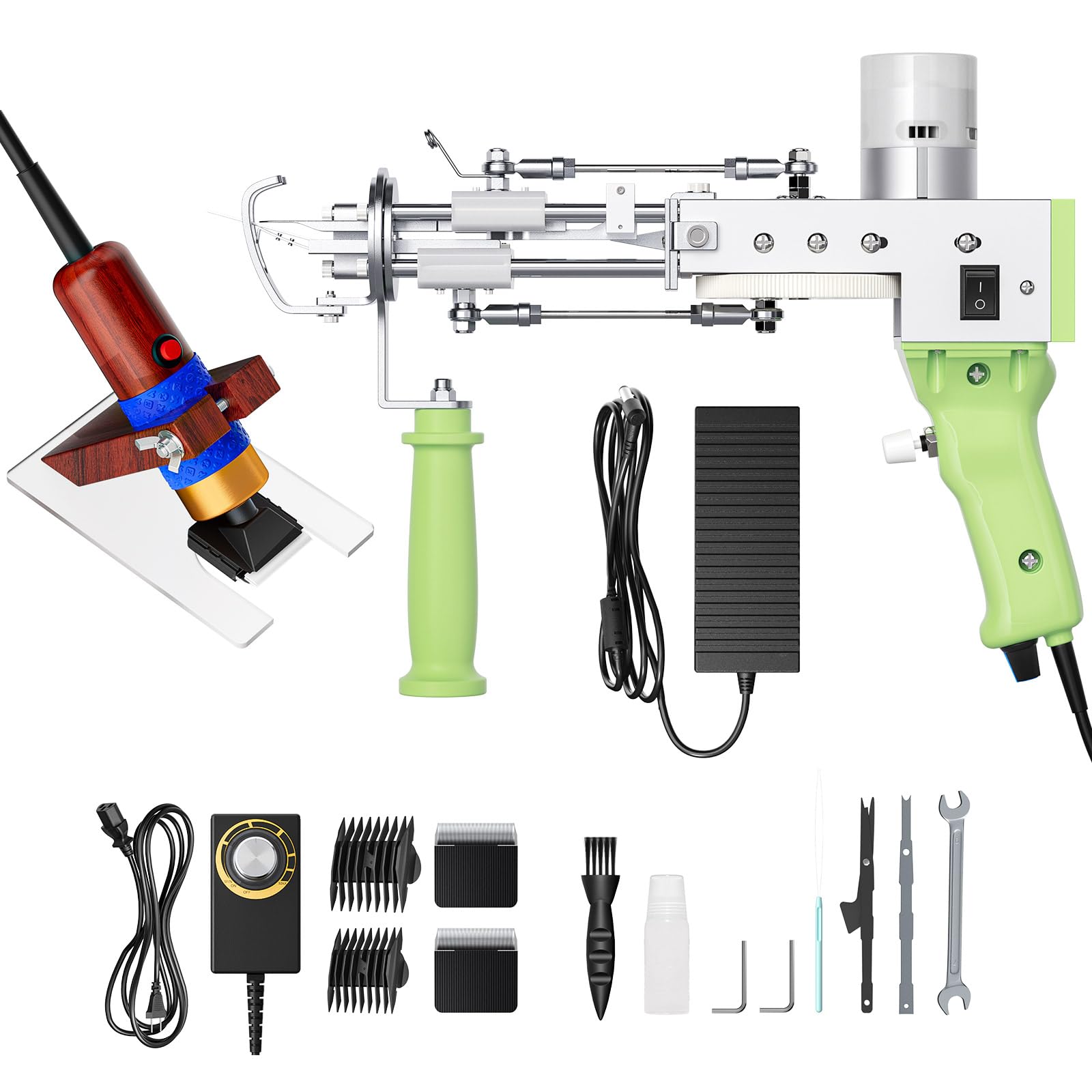 Aomdom Pistola Tufting 2 en 1 Tufting Gun 7-21 mm Tufting Pistola 5-40 puntos/sec Cut Pile& Loop Pila Tufting Gun Set para alfombra eléctrica Navidad Halloween DIY Alfombra