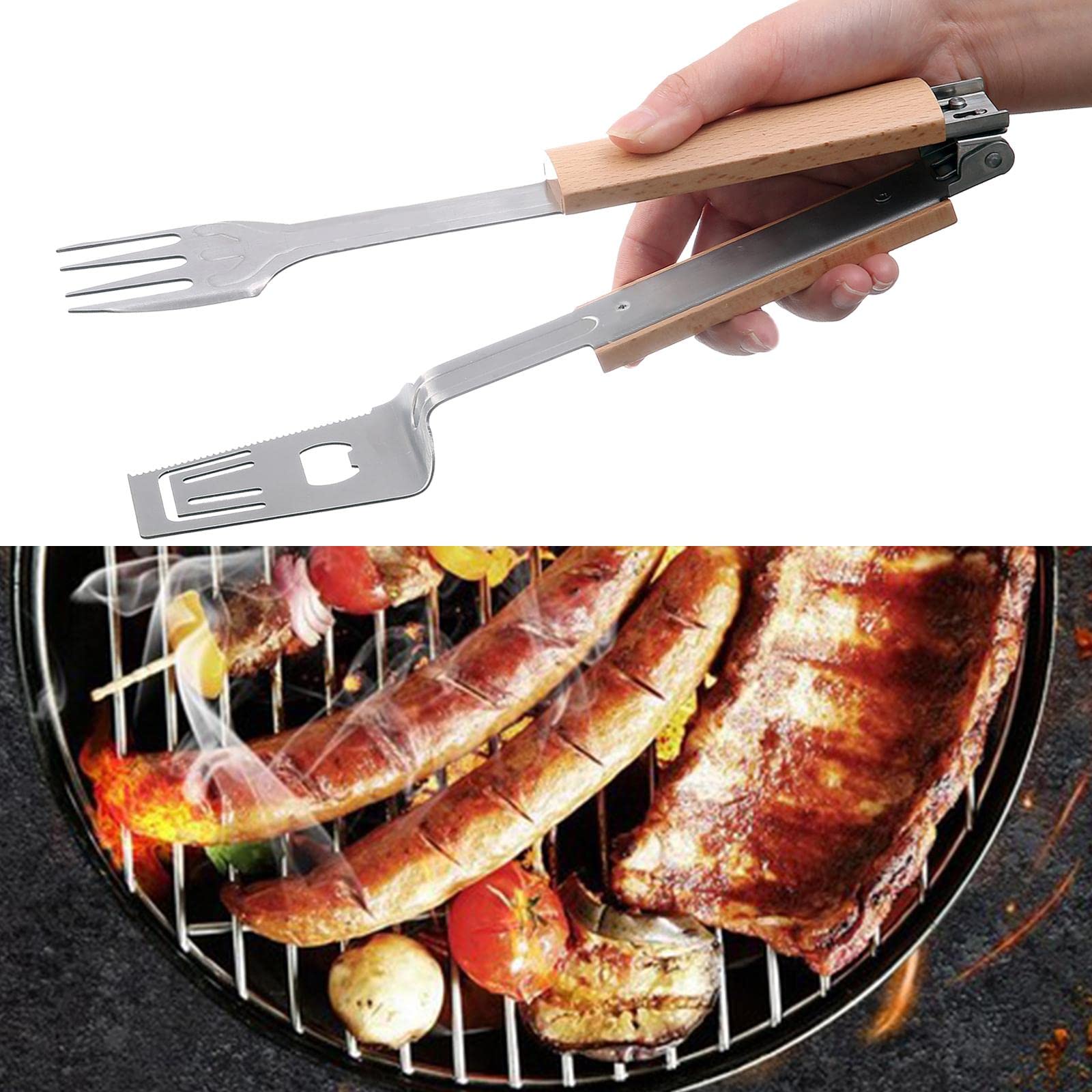 MRKU Pinzas de Cocina de Acero Inoxidable para Parrilla, Utensilios para Servir, Agarre para Barbacoa, Comida para Entretenimiento, Senderismo, Picnic, repostería