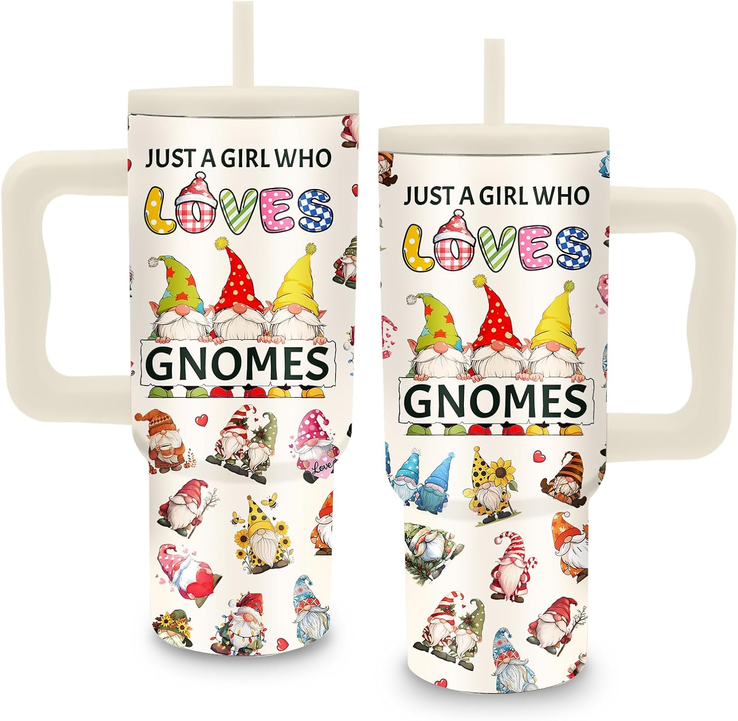 Gift for Her, 24oz GNOMES Themed Tumbler with Handle & Straw, Stainless Steel Insulated Coffee Cup, Cute Stylish Design Mug for Work Daily Use, Gifts for Gnomes Lovers, Graduation Birthday