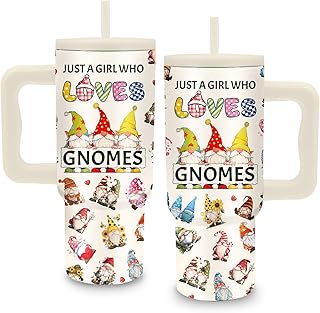 GNOMES Gift for Women, 24oz GNOMES Themed Tumbler with Handle & Straw | Leakproof, BPA Free, Stainless Steel Insulated Cute Stylish Mug for Work School, Gift for Gnomes Lovers Graduation Birthday