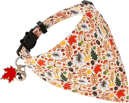 Miniatura 4 de ADOGGYGO Collares de gato de otoño con bandana extraíble, ajustable para otoño, Acción de Gracias, lindo collar de gato con hojas de otoño para