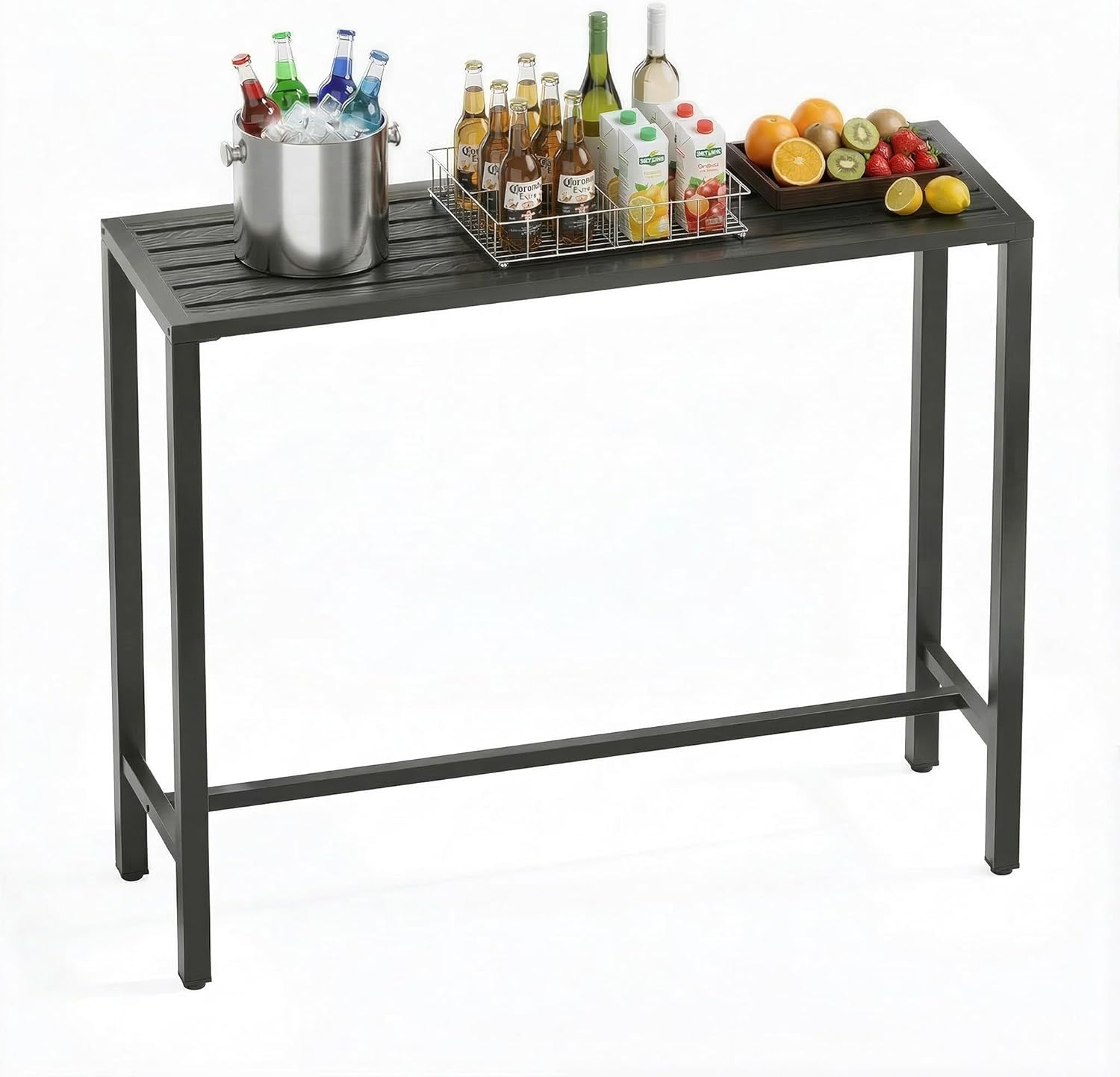 Outdoor Bar Table, 45in Bar Height Table, Black Metal Frame with Weatherproof Top, HDPE Outdoor Furniture for Patio, Hot Tub, Party, Balcony, Indoor