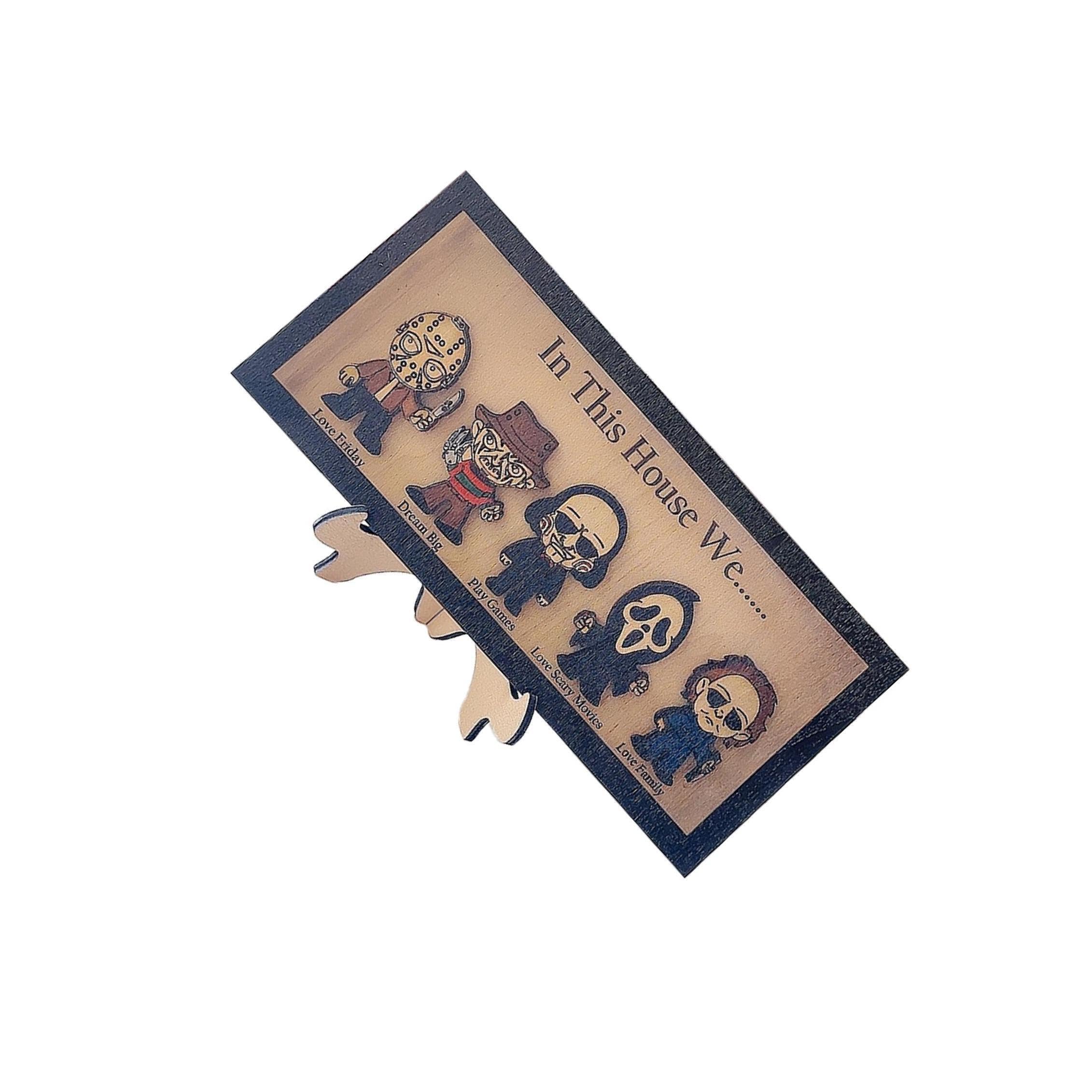 LIXSAZSE Halloween Decoration Unique Artwork Shelf for Creative Wooden Sign Frame Horror Character Wooden Sign Frame Gift Decorative Items Ornament for, Stand, 25x11.5cm