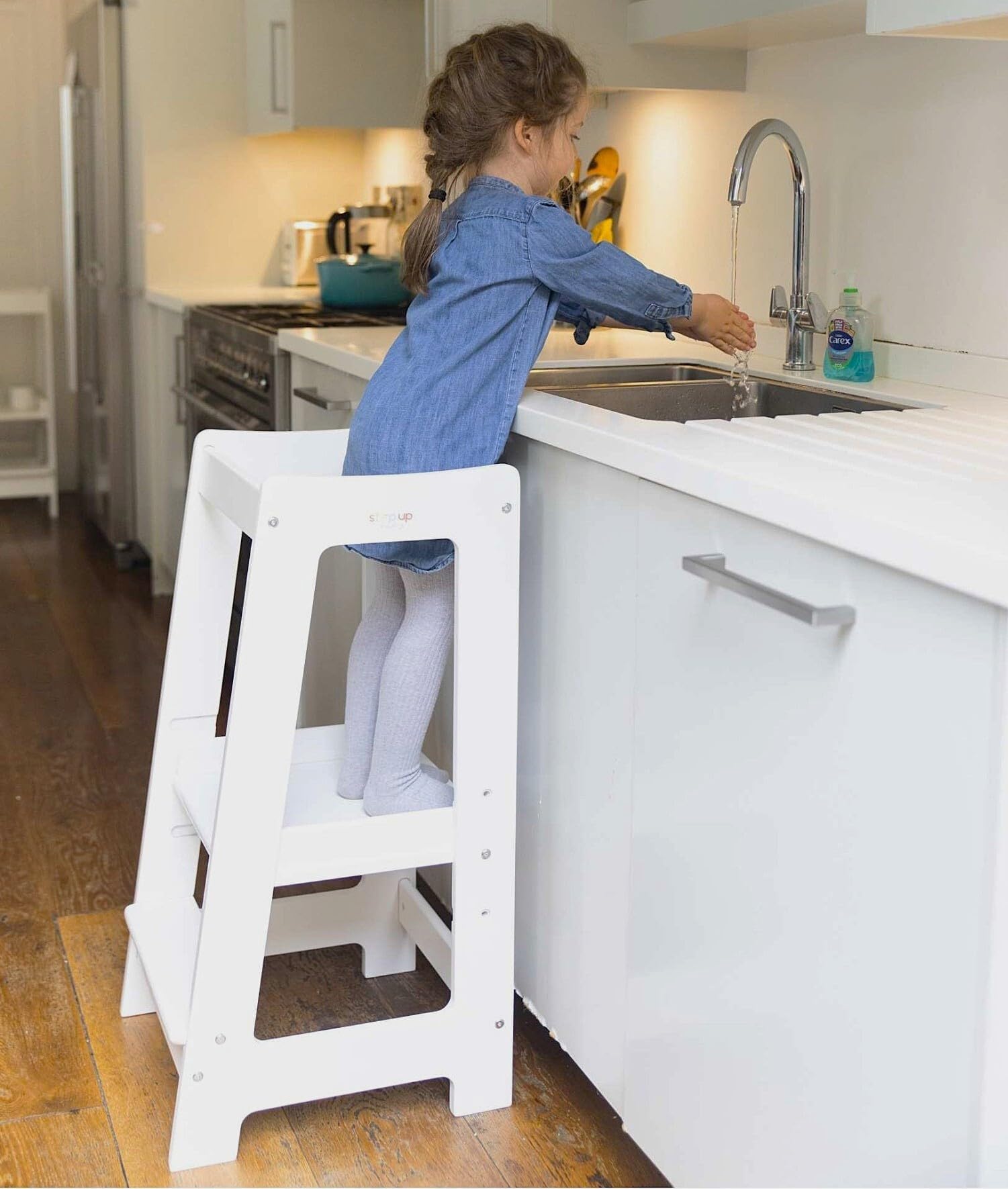 Toddler Tower 3-Level Adjustable Wooden Toddler Step Stool White