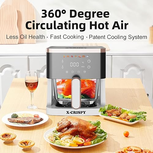 Miniatura 5 de APSARAS USA - Freidora de aire de vidrio, horno de convección de 5.2 cuartos de galón, freidora de aire de vidrio no tóxica, tazón transparente