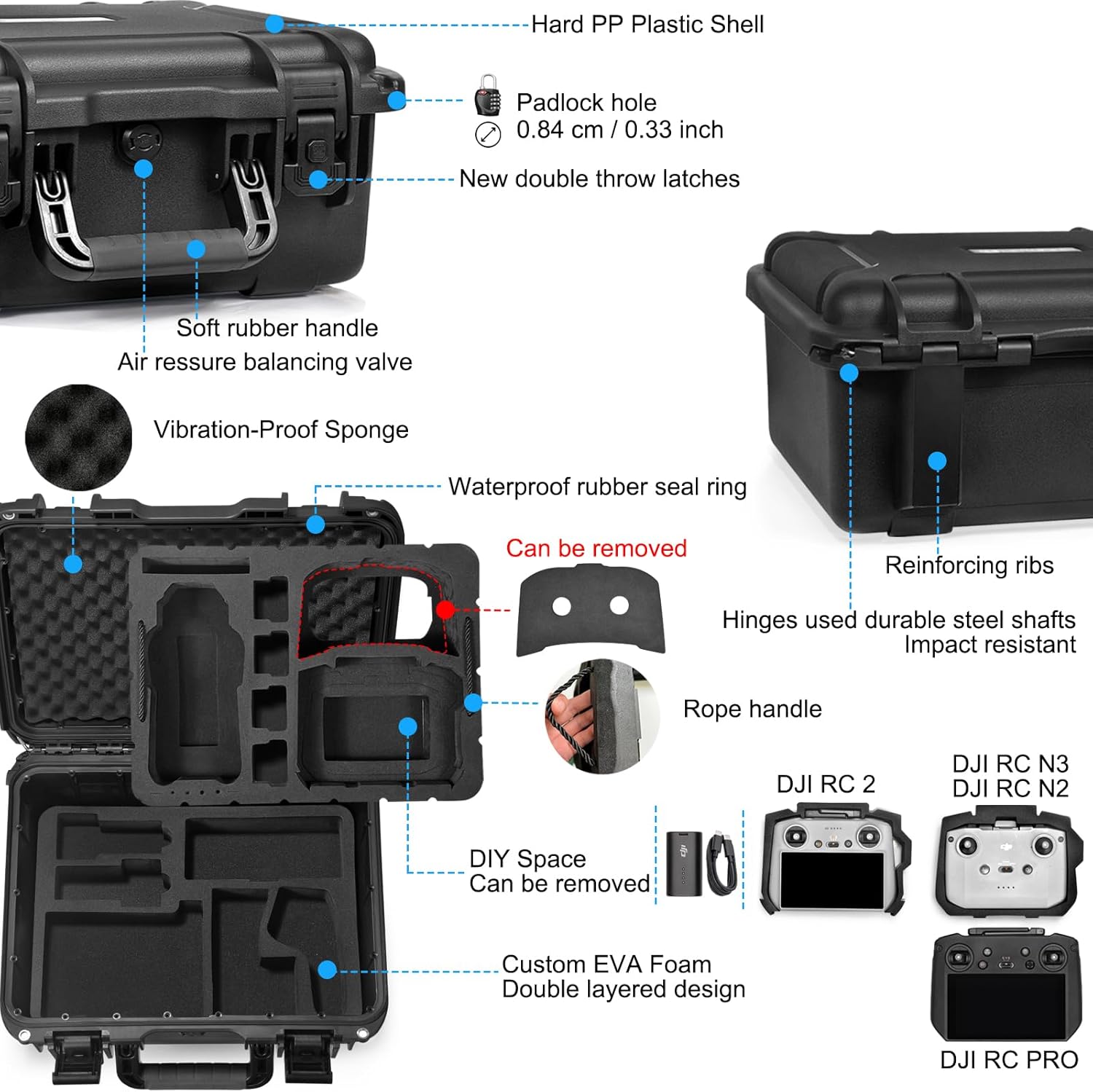 Lekufee Waterproof Hard Case for DJI Air 3S/3,Fly More Combo,DJI RC Pro 2/RC 2/RC N3/N2,Goggles 3/2/Integra,RC Motion 3/2 and Accessories(Case Only) - Image 3