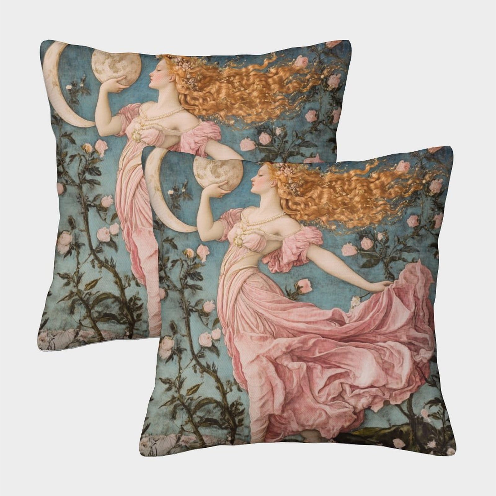 kaiyun 2 Pack Throw Pillowcase 45x45cmGoddess And Moon Pattern Cushion Cover Rose Tone Home Decoration