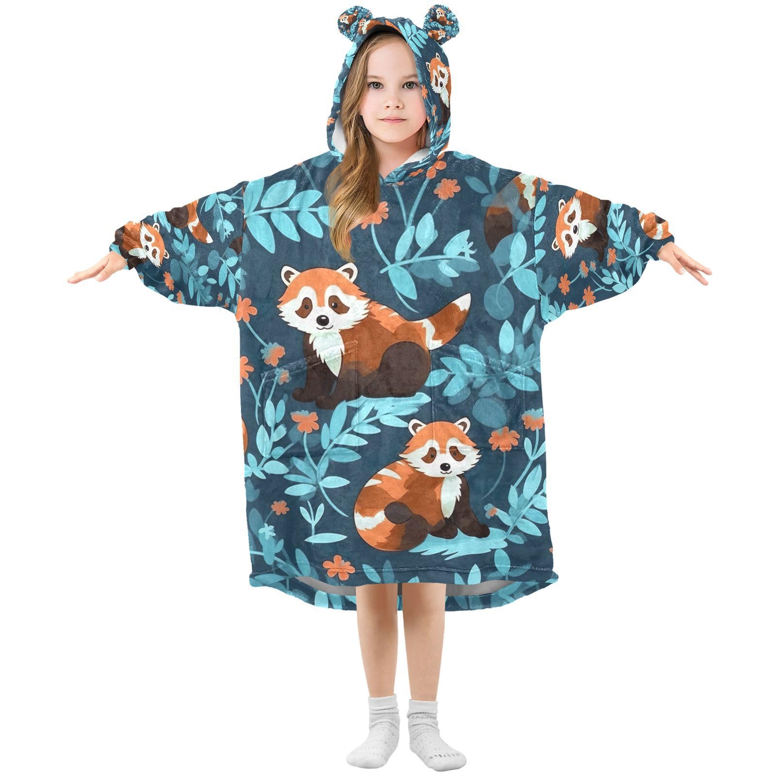 YETTASBIN Red Panda Wearable Blanket Hoodie for Kids, Oversized Soft Cozy Sweatshirt Blanket with Pocket